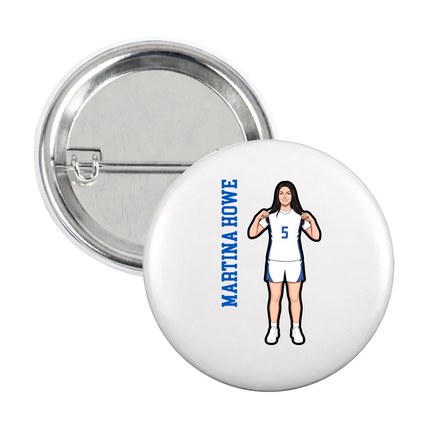 Game Day Button — Name Vertical in White