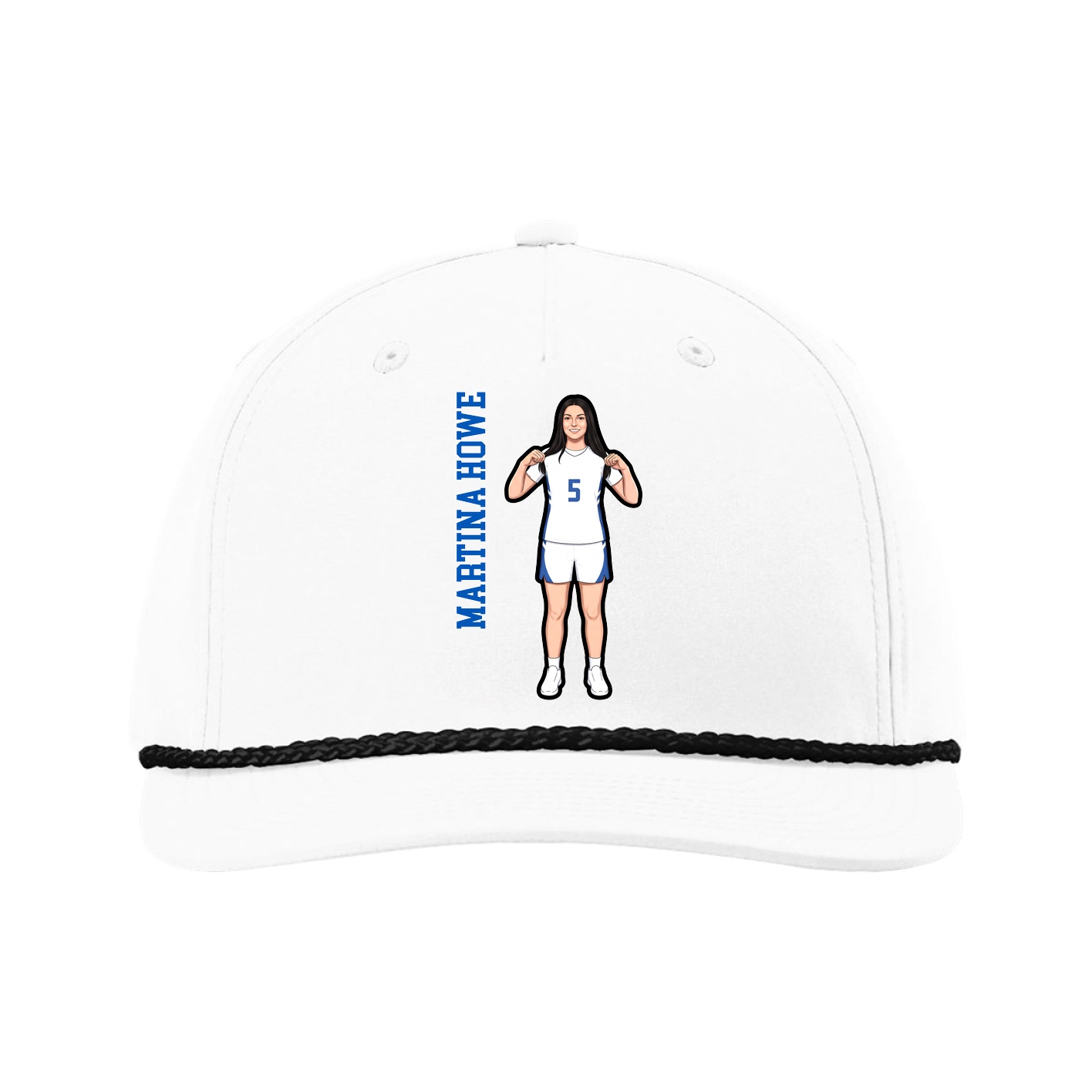 Five-Panel Classic Rope Cap — Name Vertical in White