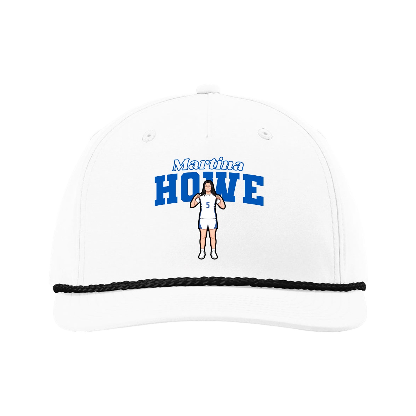 Five-Panel Classic Rope Cap — Name Arch in White