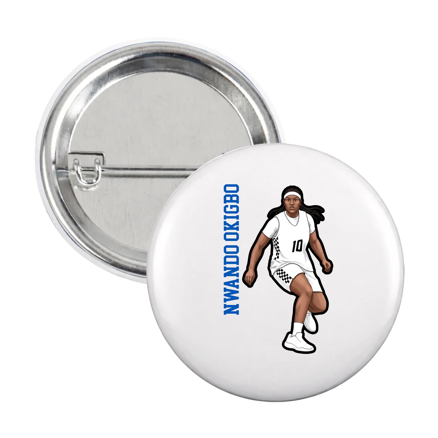 Game Day Button — Name Vertical in White
