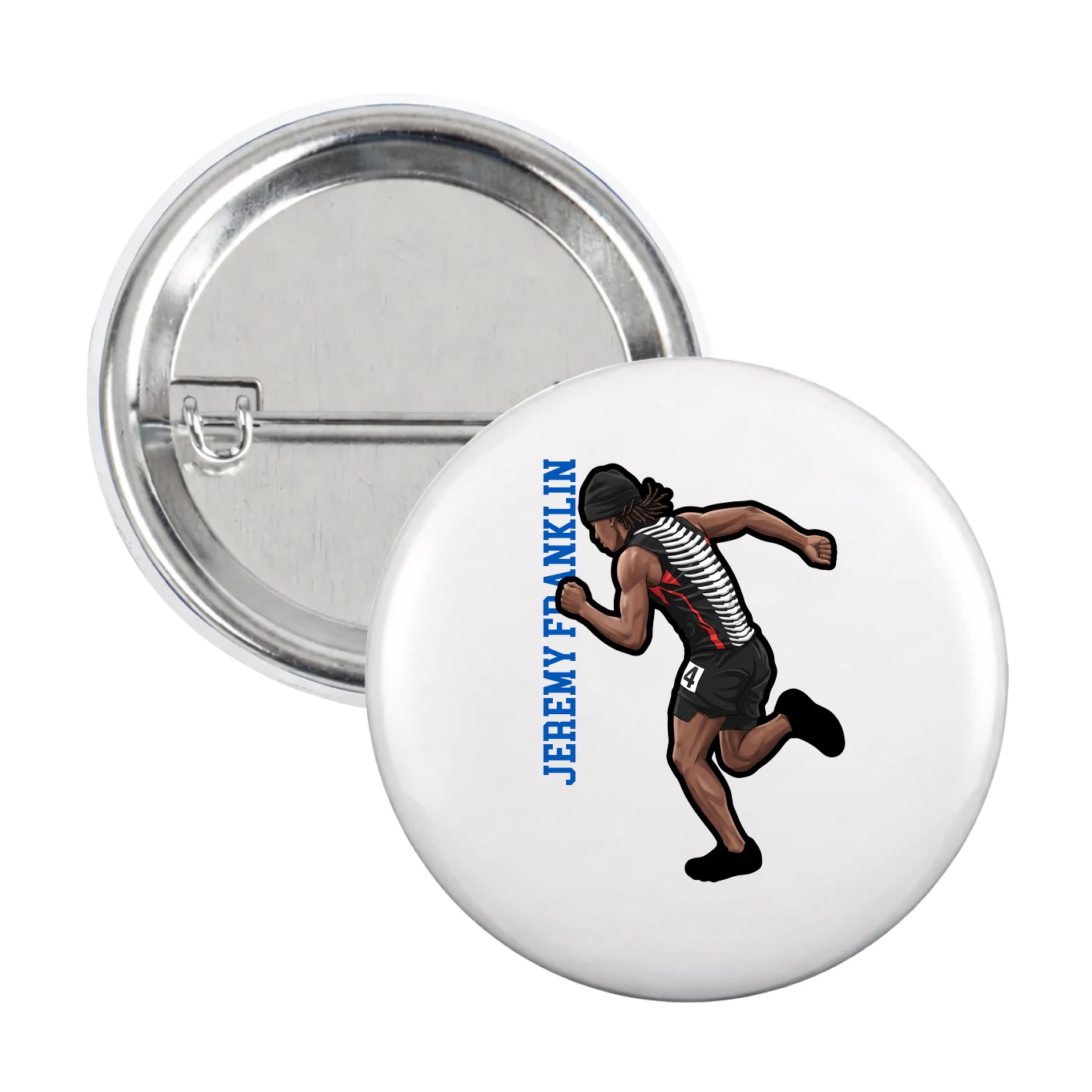 Game Day Button — Name Vertical in White