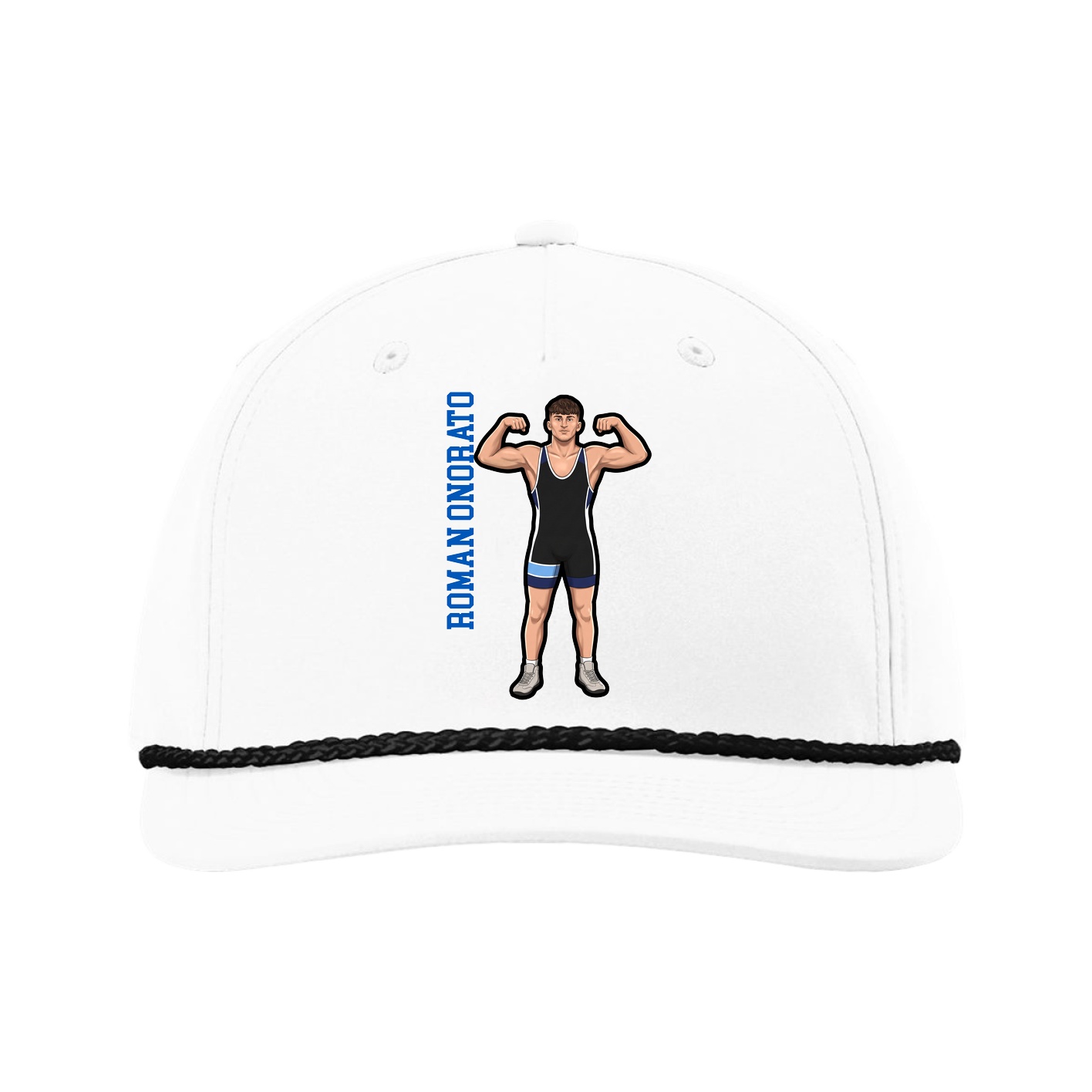 Five-Panel Classic Rope Cap — Name Vertical in White
