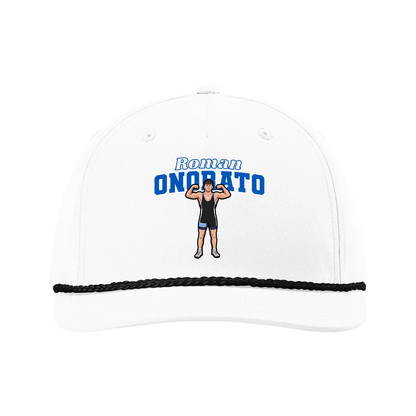 Five-Panel Classic Rope Cap — Name Arch in White
