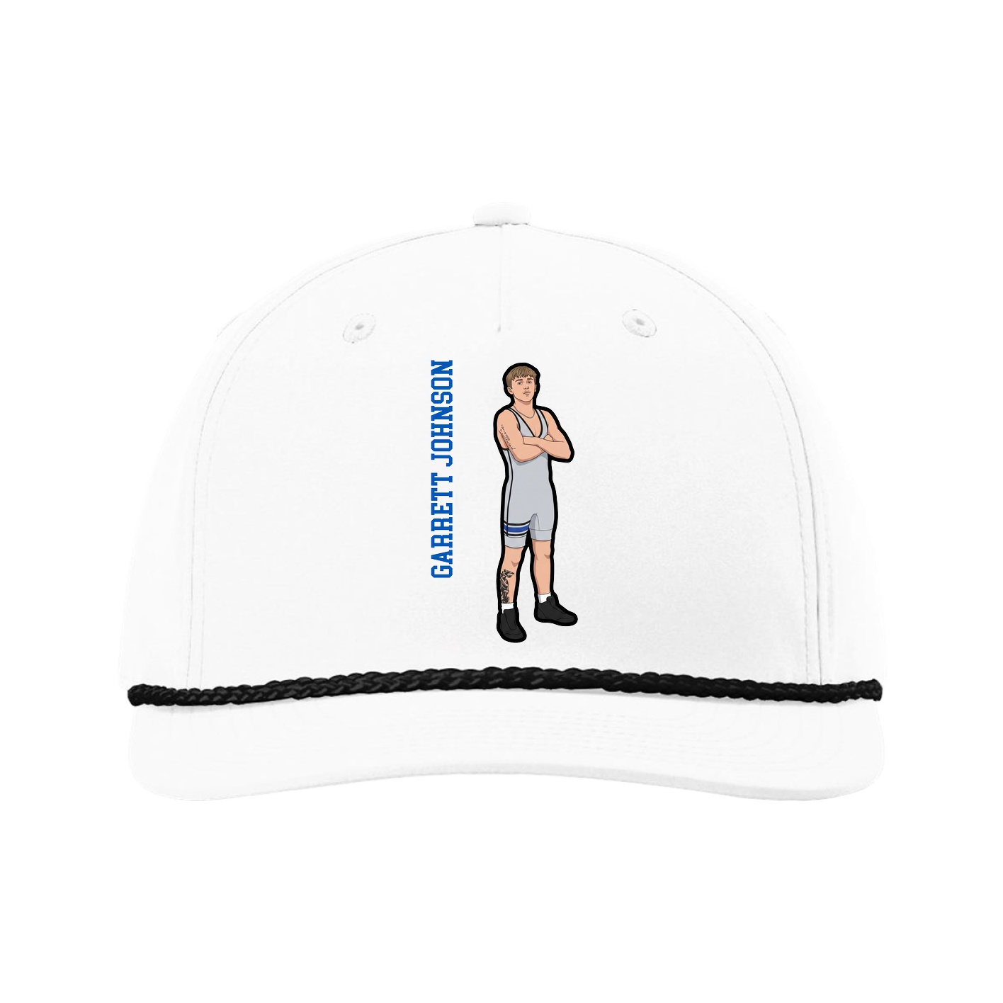 Five-Panel Classic Rope Cap — Name Vertical in White