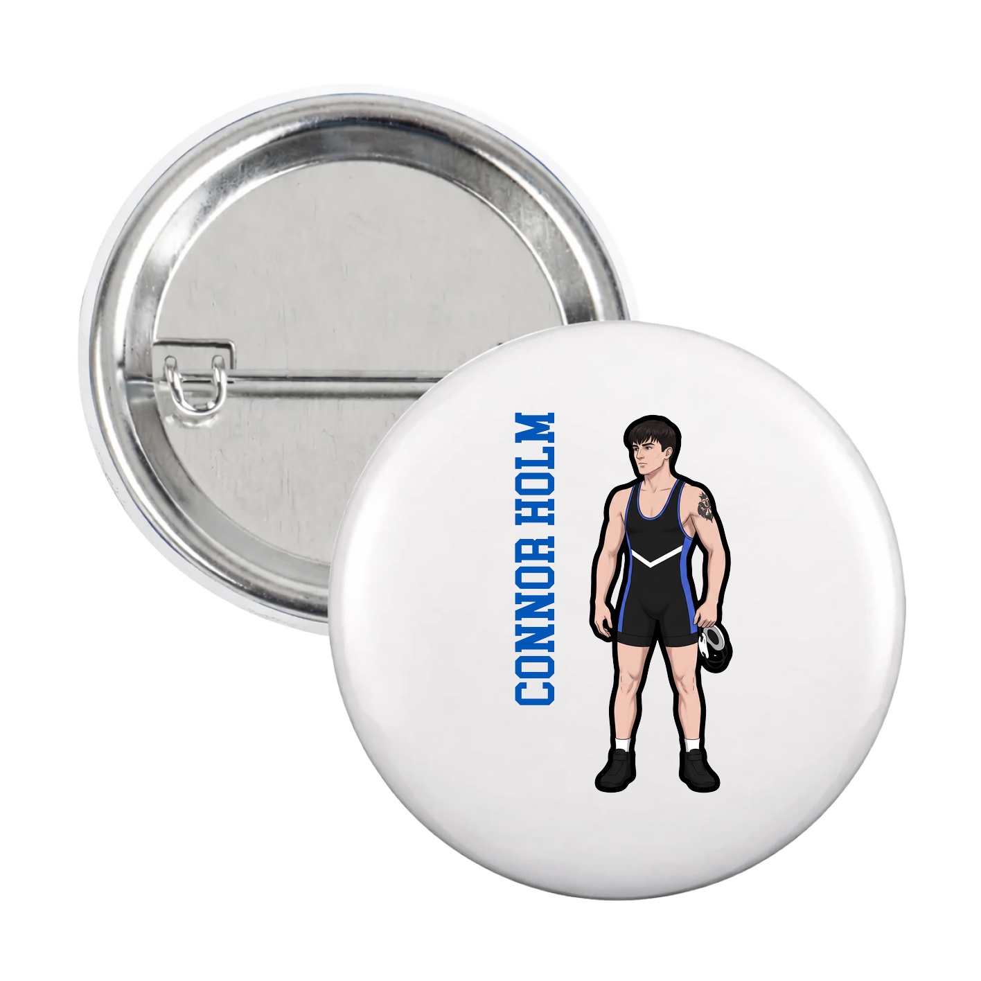 Game Day Button — Name Vertical in White