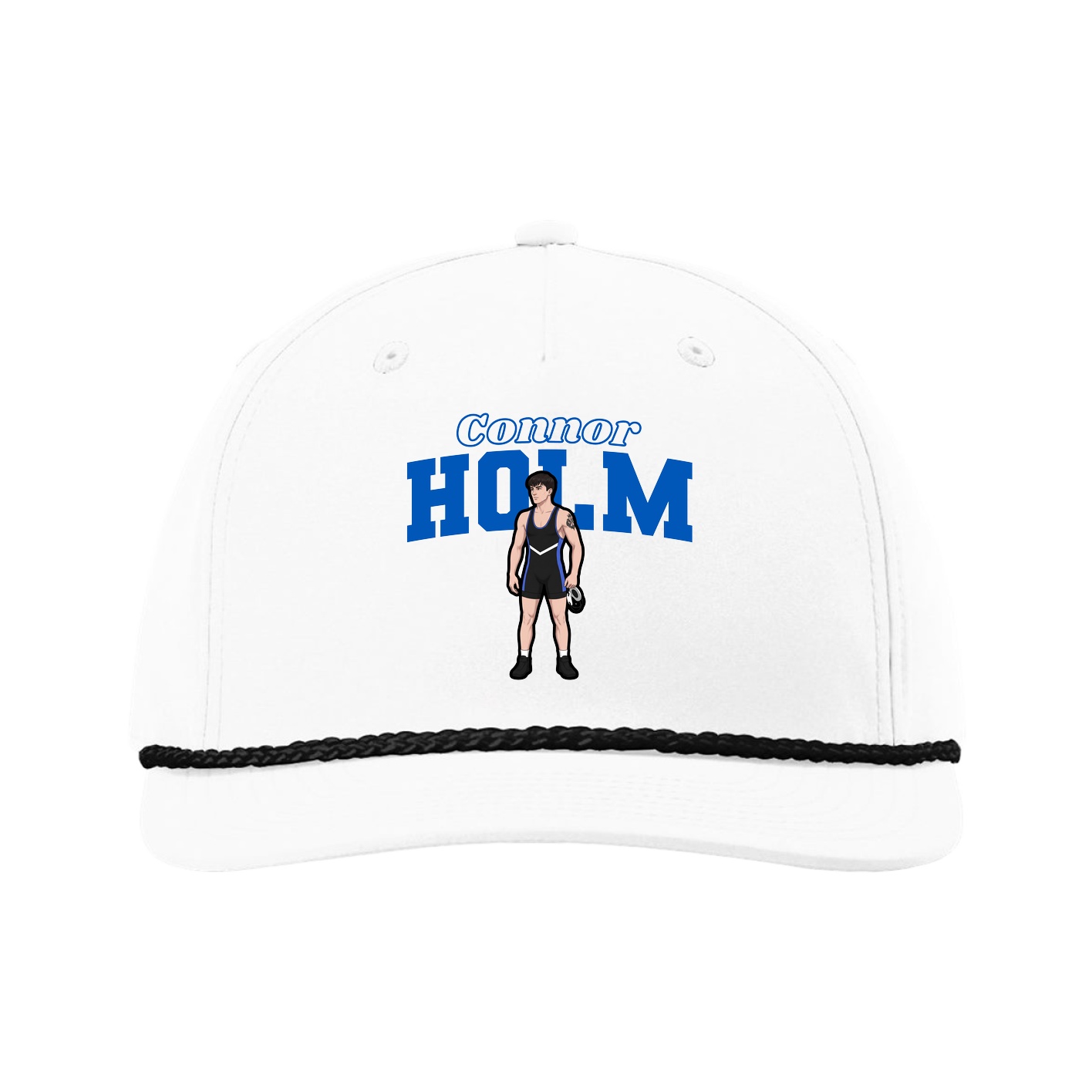 Five-Panel Classic Rope Cap — Name Arch in White