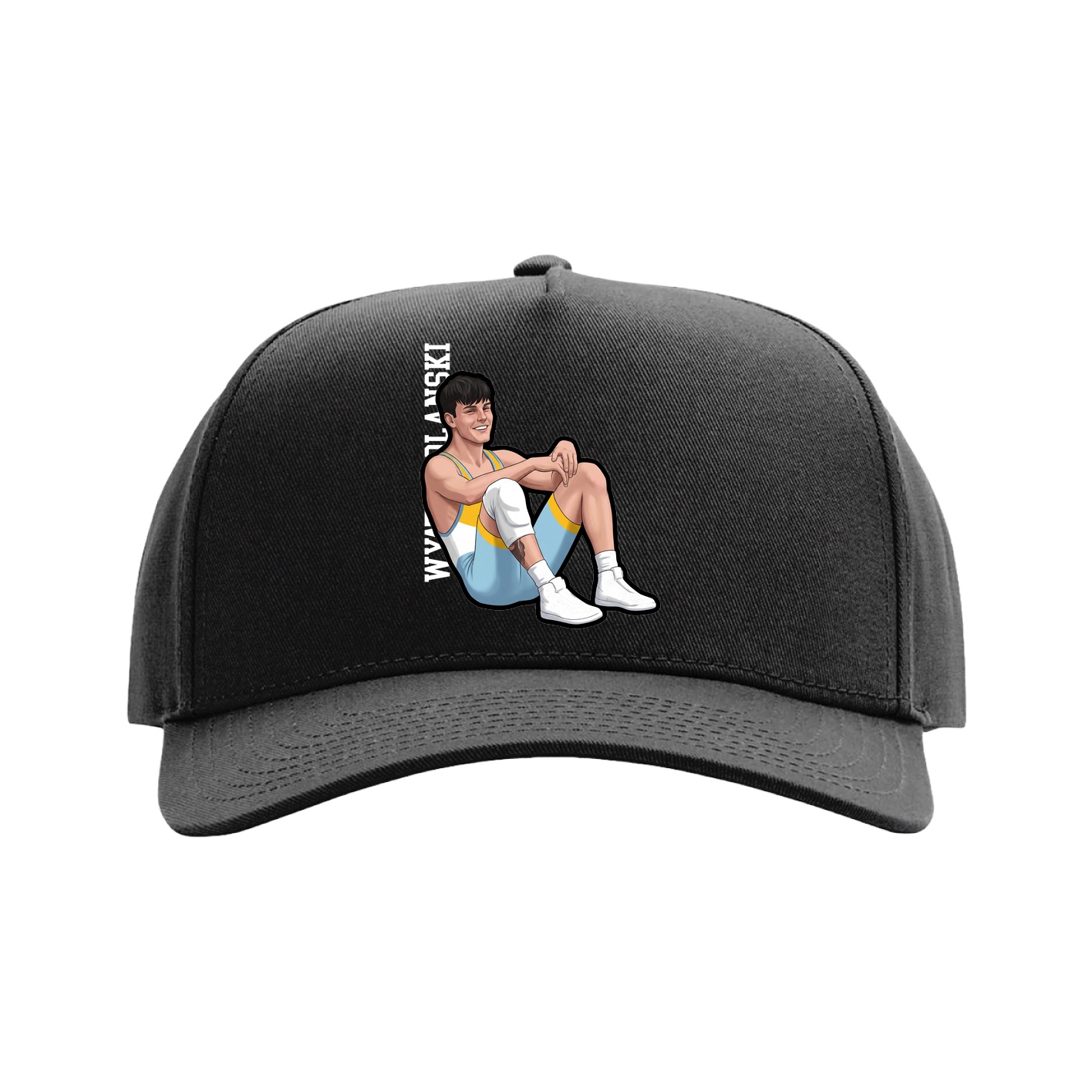 Full Fabric Five-Panel Champ Cap — Name Vertical in Black