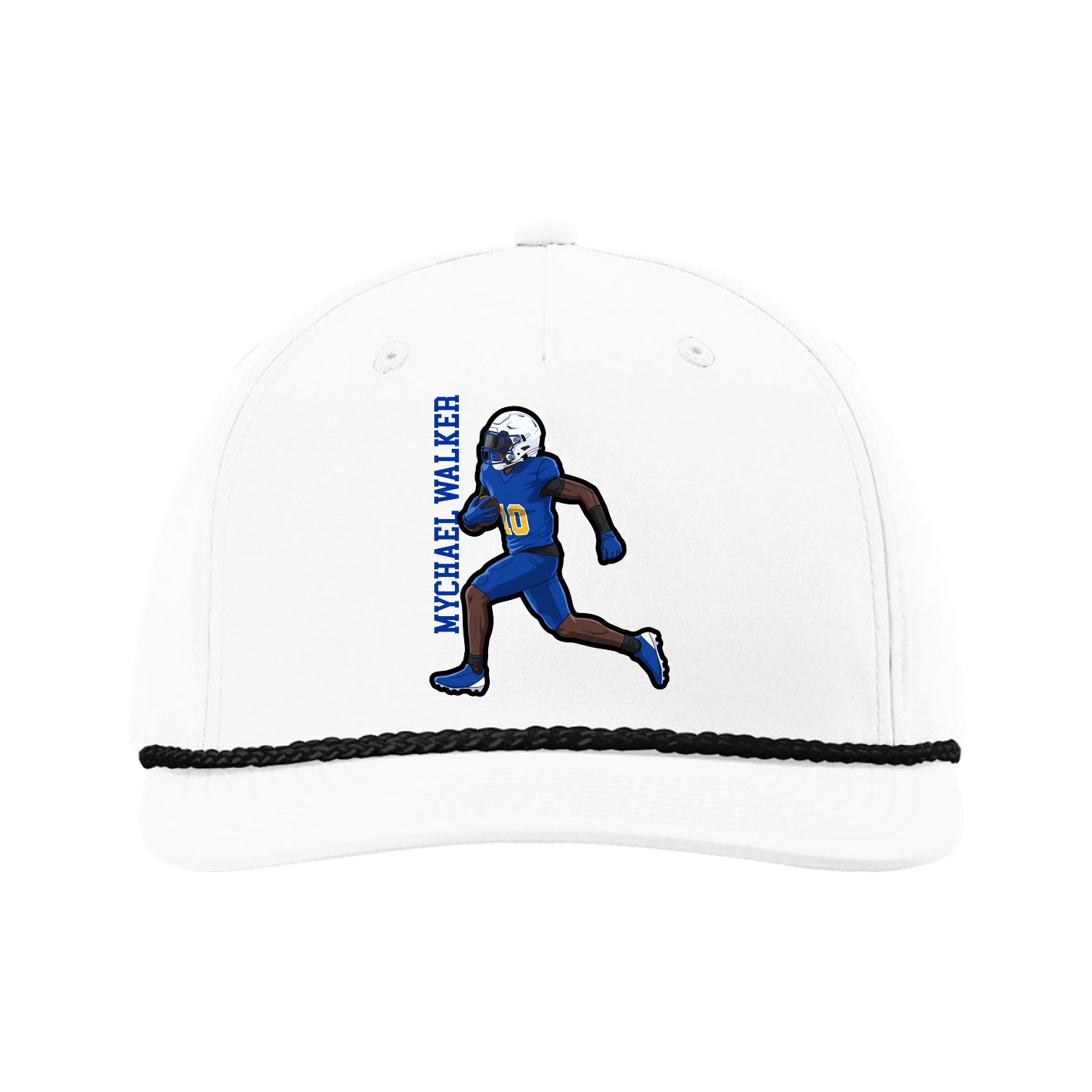 Five-Panel Classic Rope Cap — Name Vertical in White