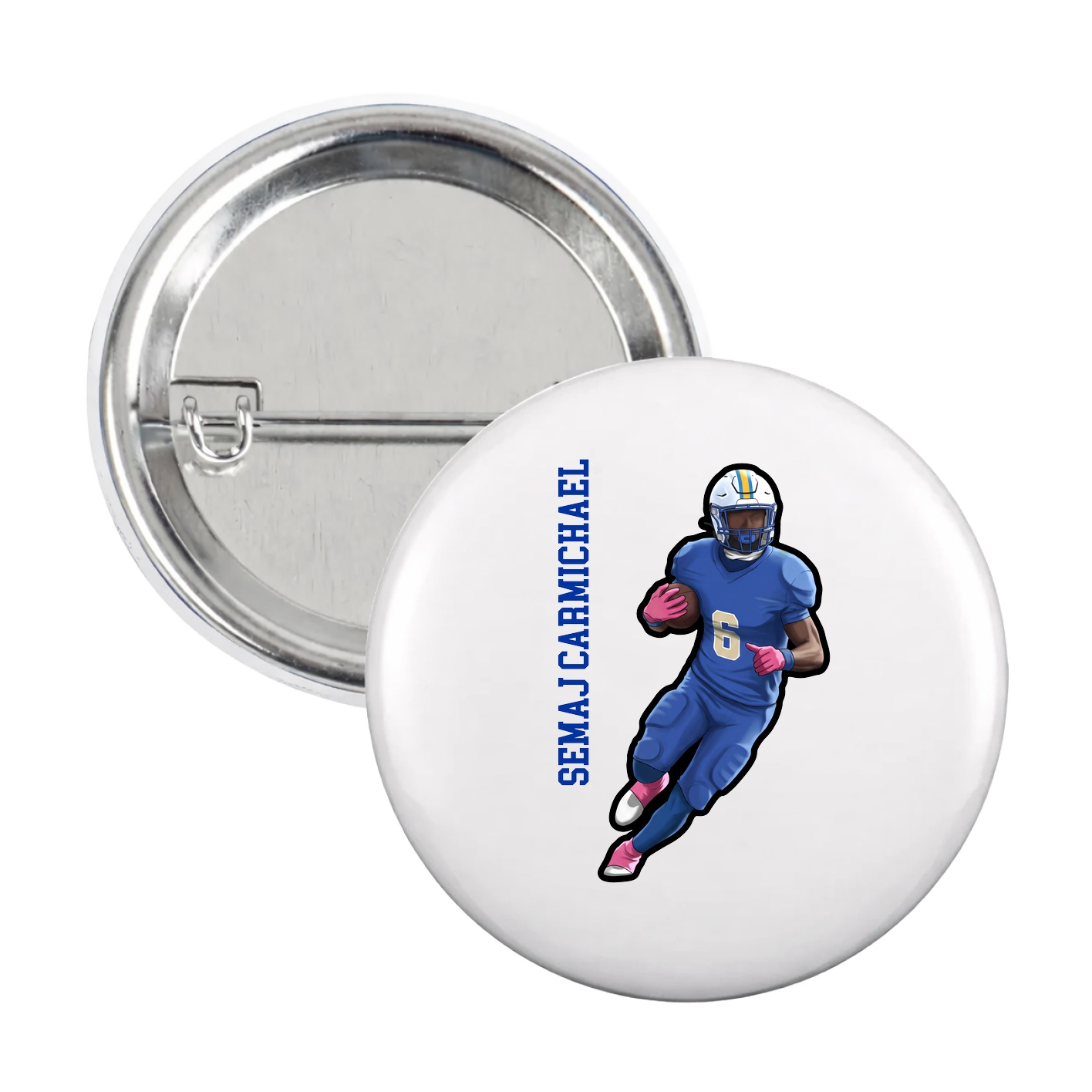 Game Day Button — Name Vertical in White