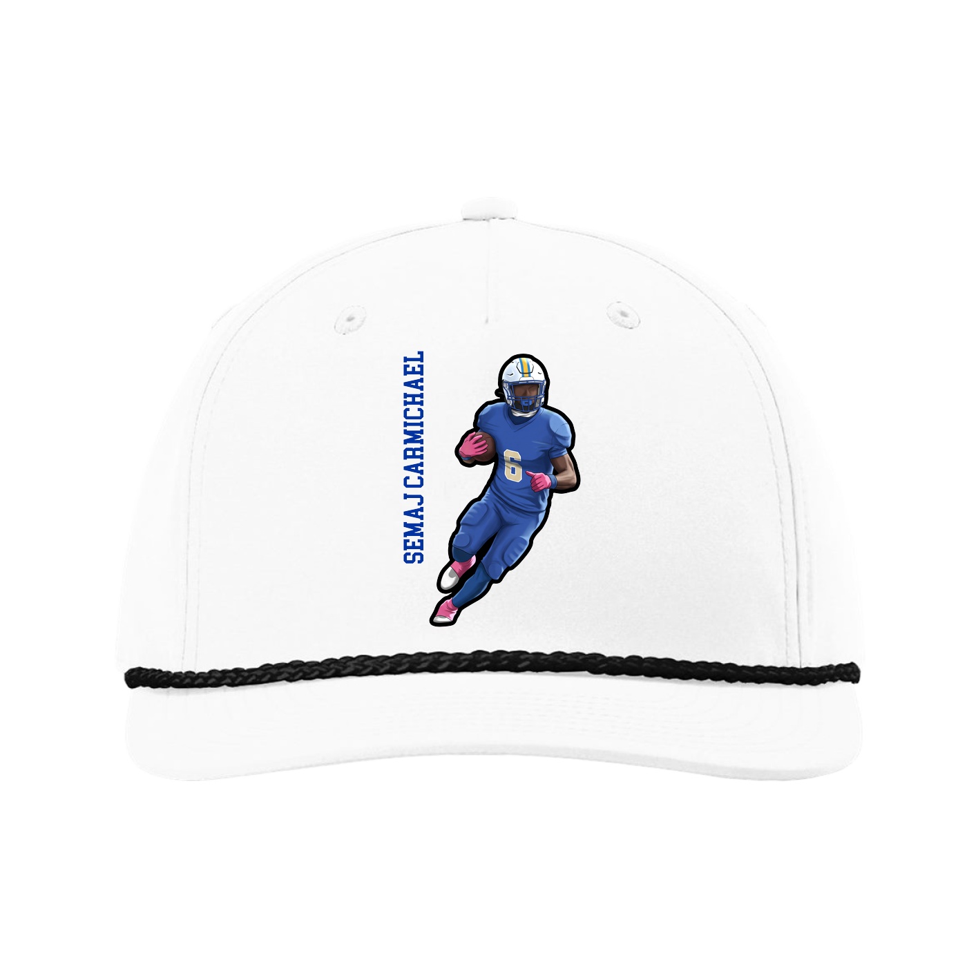 Five-Panel Classic Rope Cap — Name Vertical in White