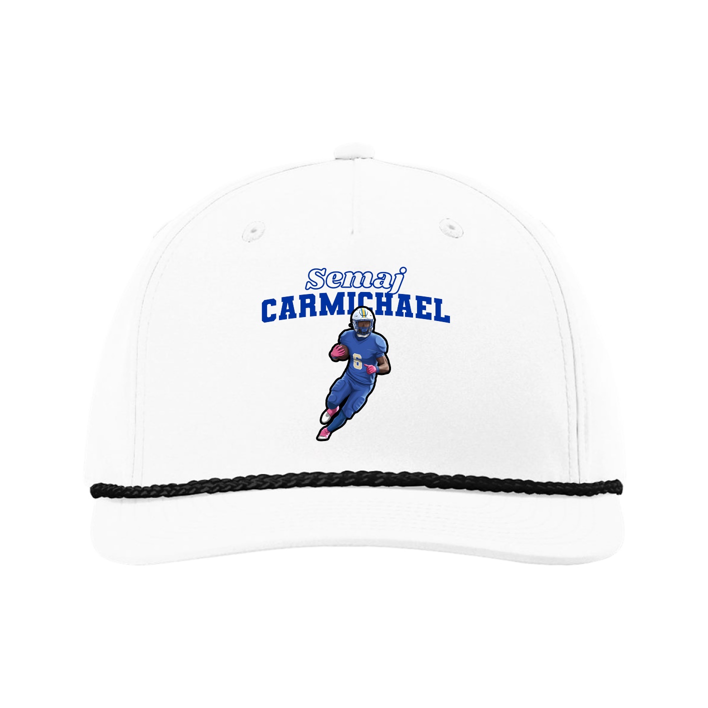 Five-Panel Classic Rope Cap — Name Arch in White
