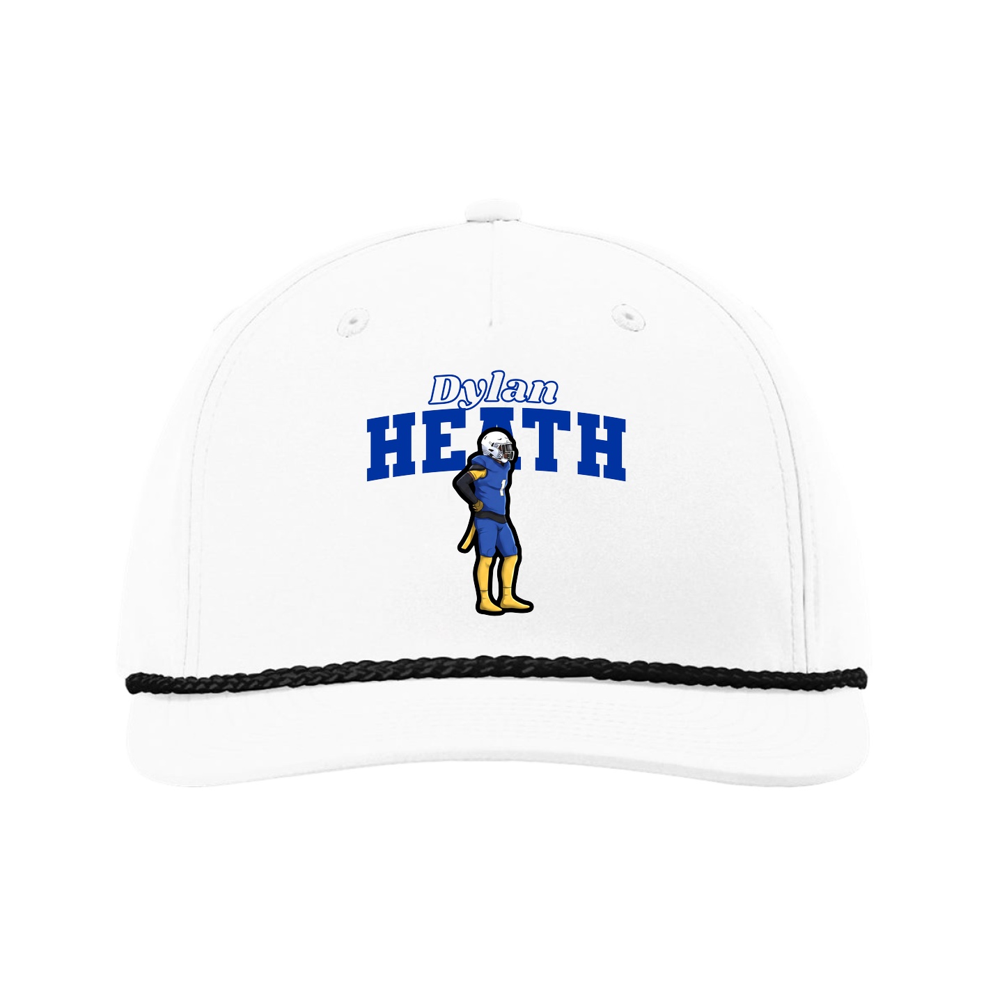 Five-Panel Classic Rope Cap — Name Arch in White