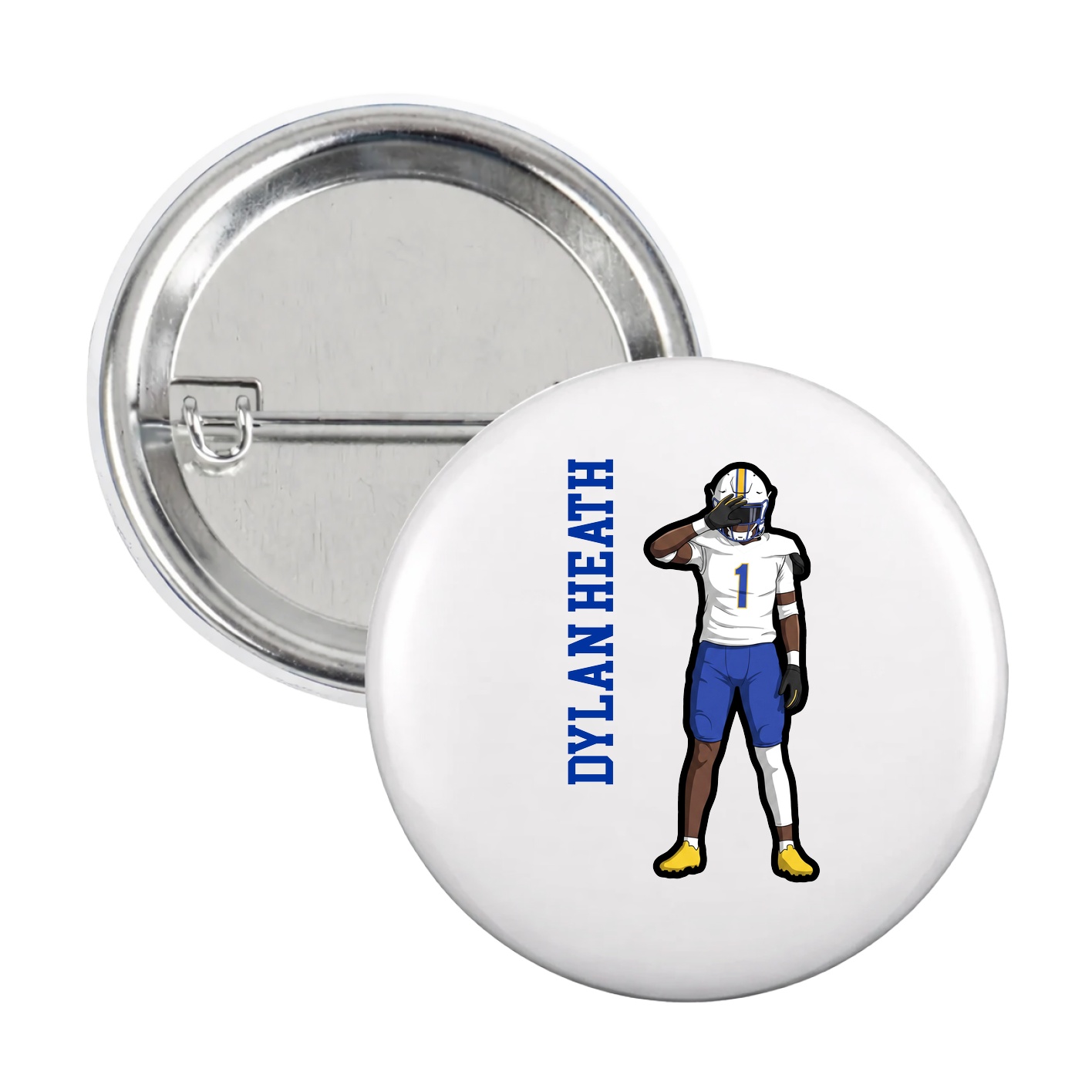 Game Day Button — Name Vertical in White