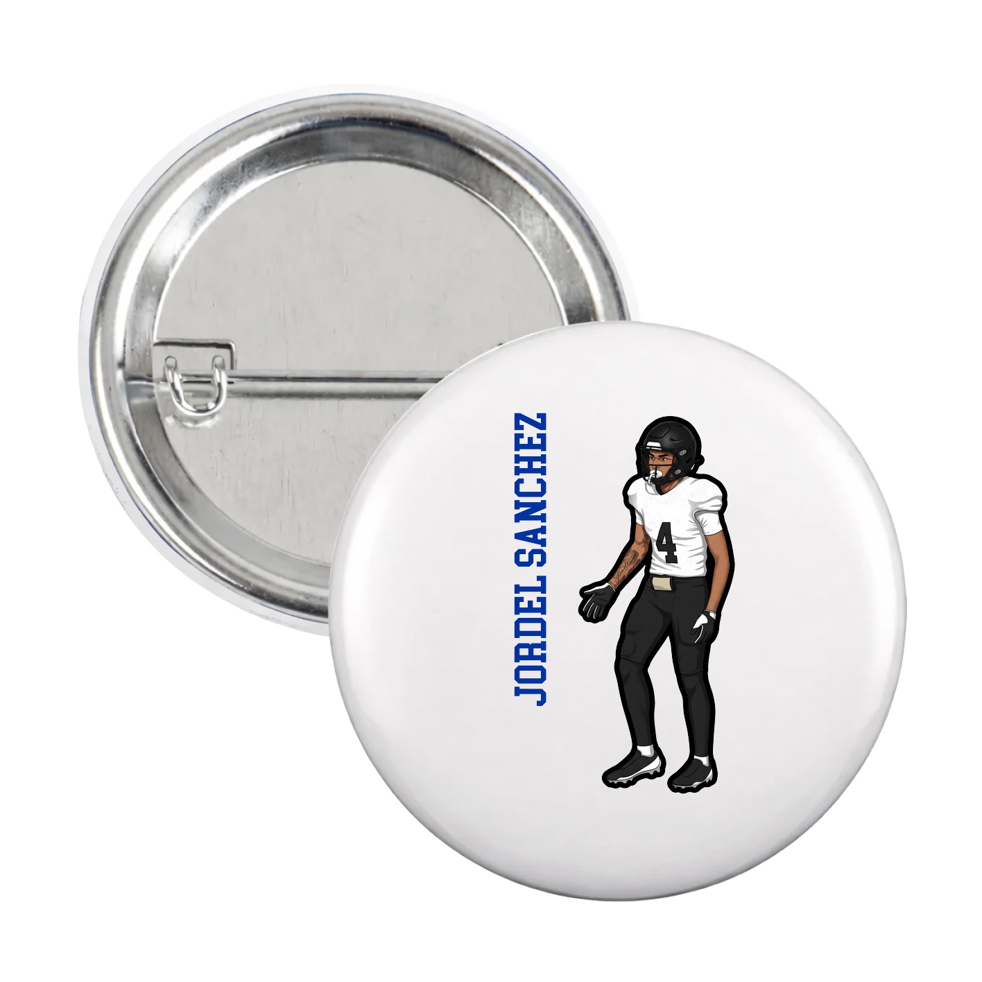 Game Day Button — Name Vertical in White