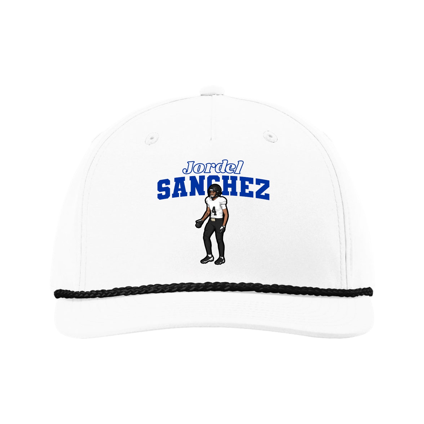 Five-Panel Classic Rope Cap — Name Arch in White