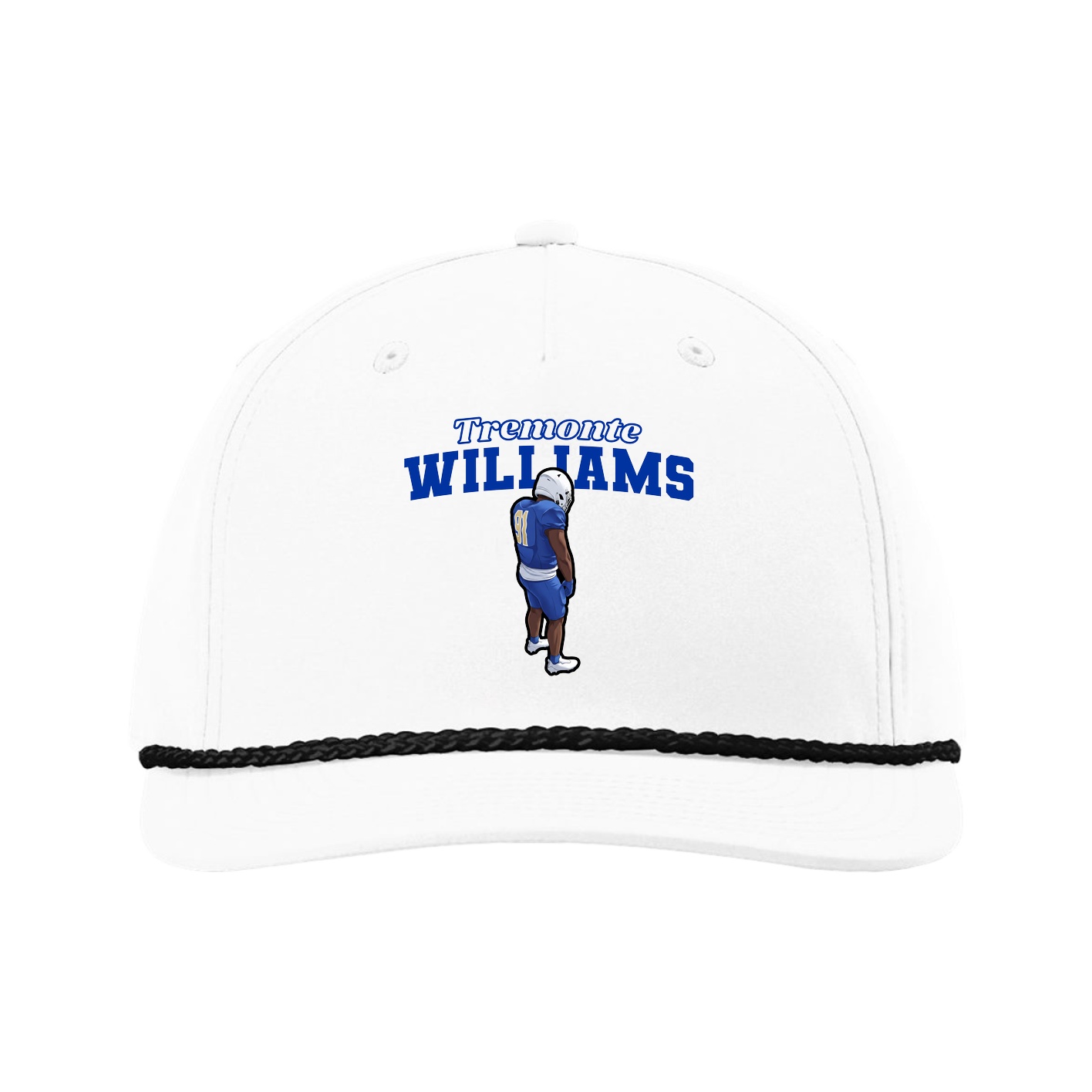 Five-Panel Classic Rope Cap — Name Arch in White
