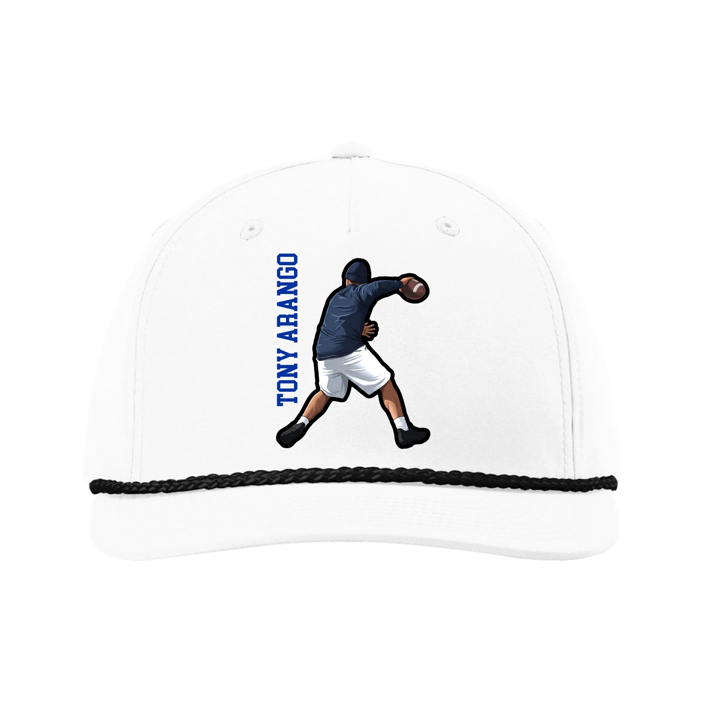 Five-Panel Classic Rope Cap — Name Vertical in White