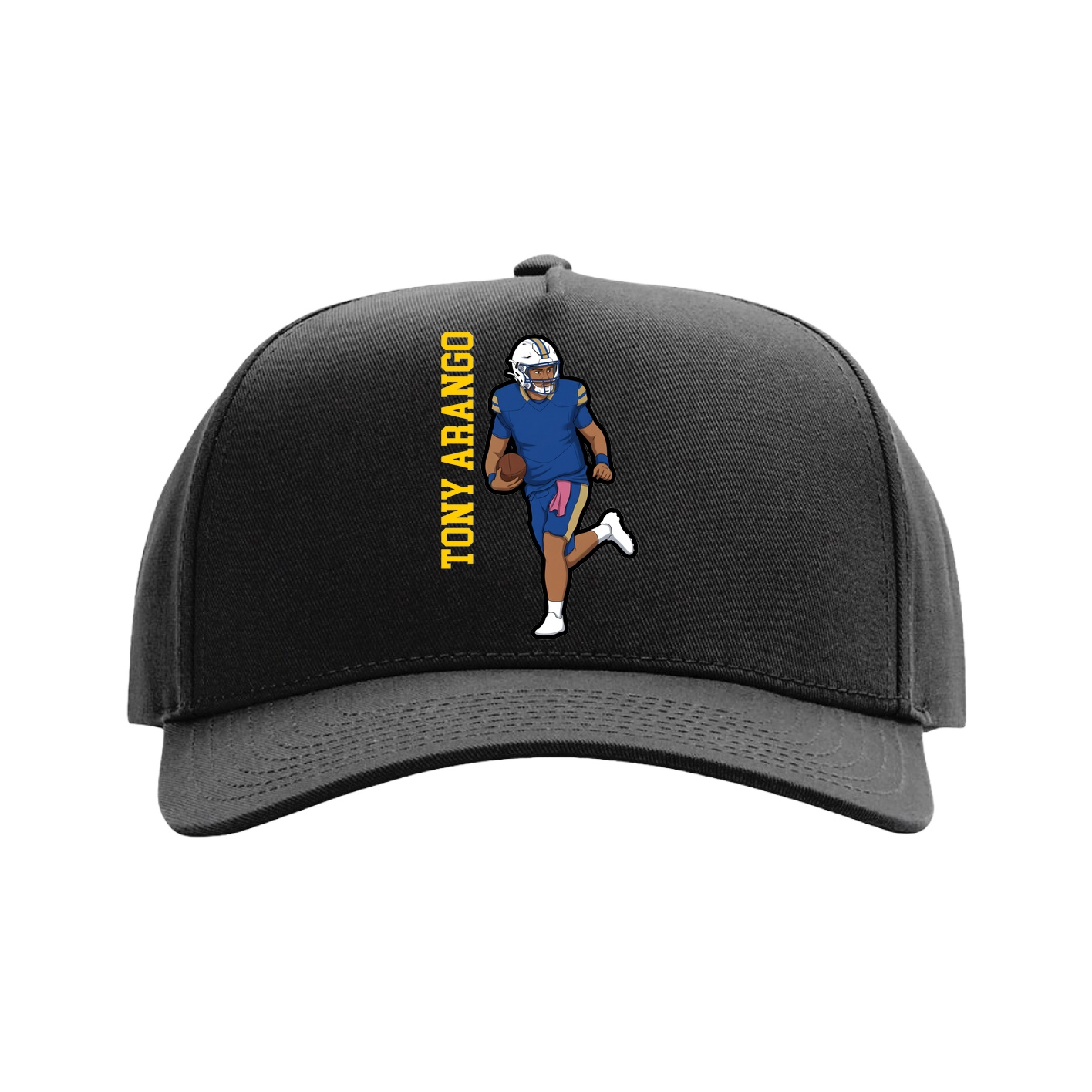 Full Fabric Five-Panel Champ Cap — Name Vertical in Black