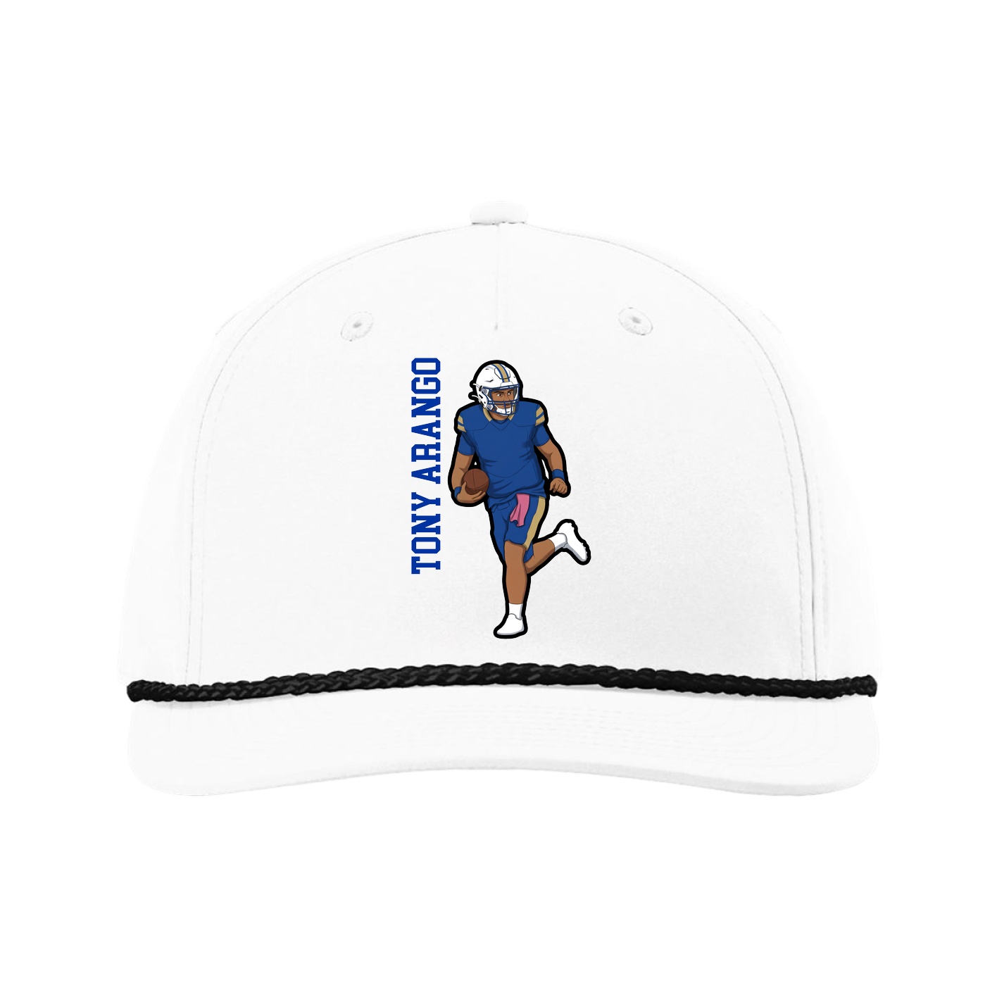 Five-Panel Classic Rope Cap — Name Vertical in White