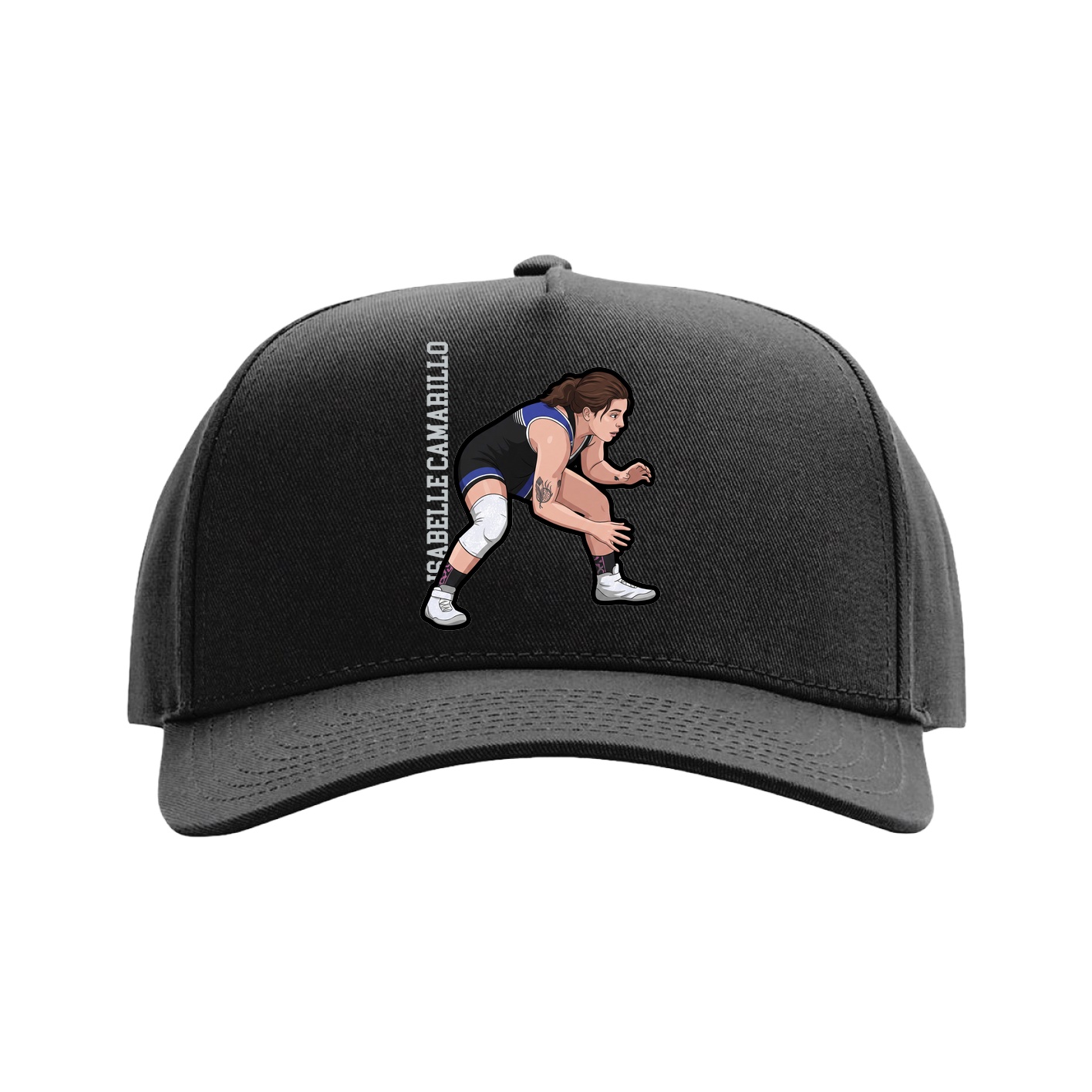 Full Fabric Five-Panel Champ Cap — Name Vertical in Black