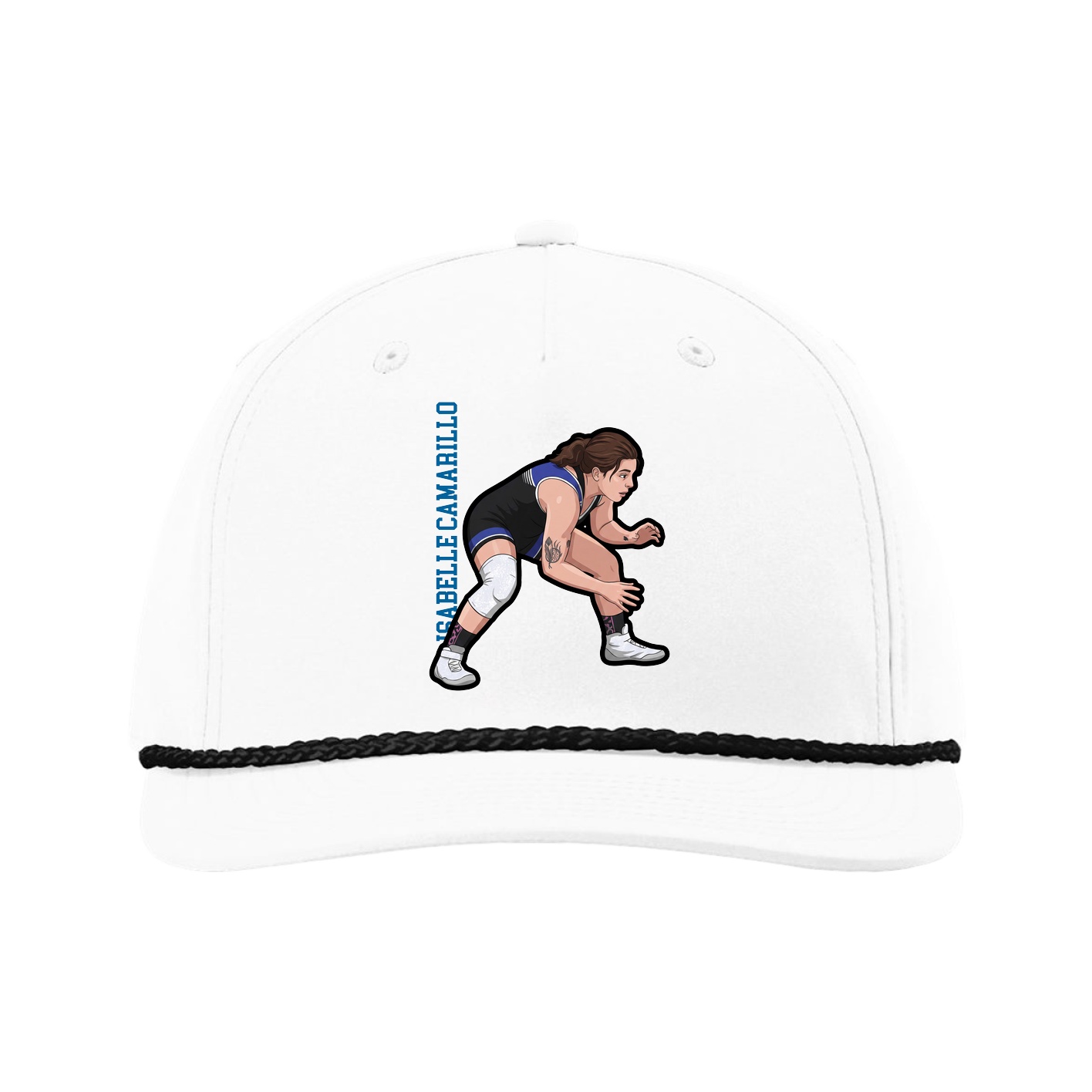 Five-Panel Classic Rope Cap — Name Vertical in White