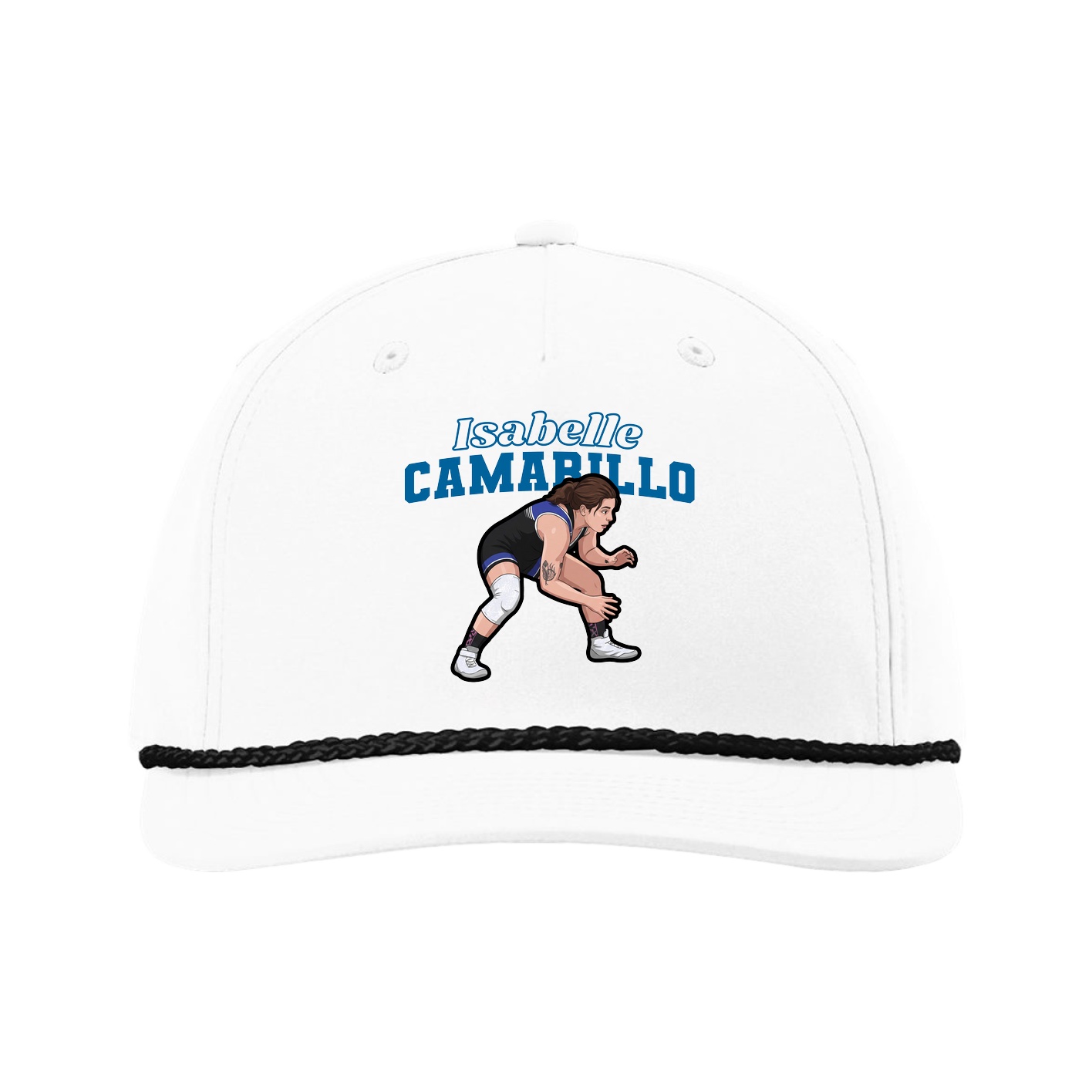 Five-Panel Classic Rope Cap — Name Arch in White