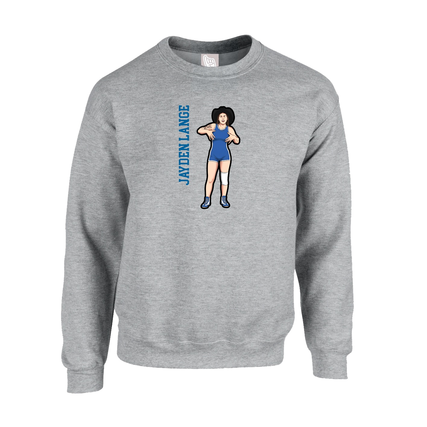 Fleece Crew — Name Vertical in Grey