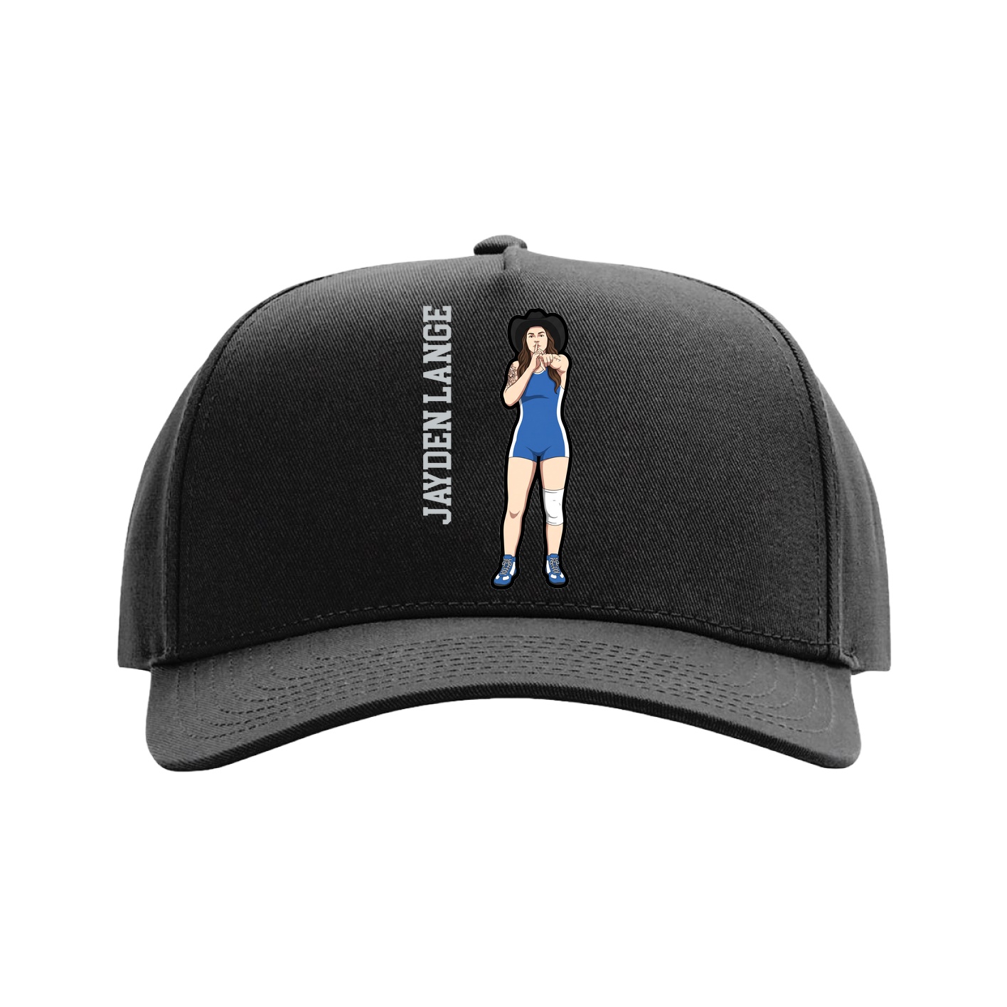 Full Fabric Five-Panel Champ Cap — Name Vertical in Black