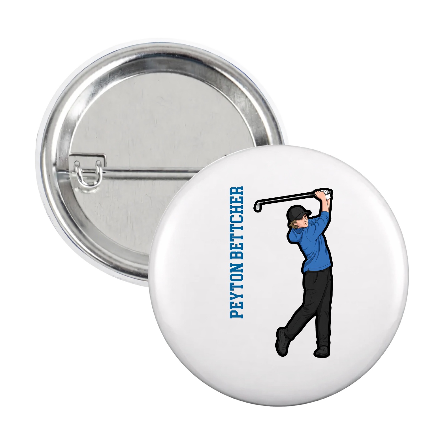 Game Day Button — Name Vertical in White