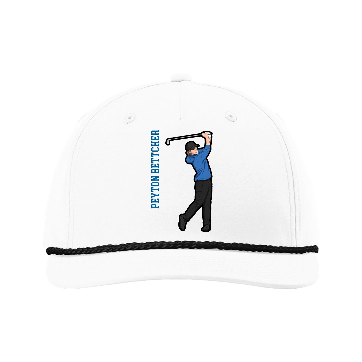 Five-Panel Classic Rope Cap — Name Vertical in White