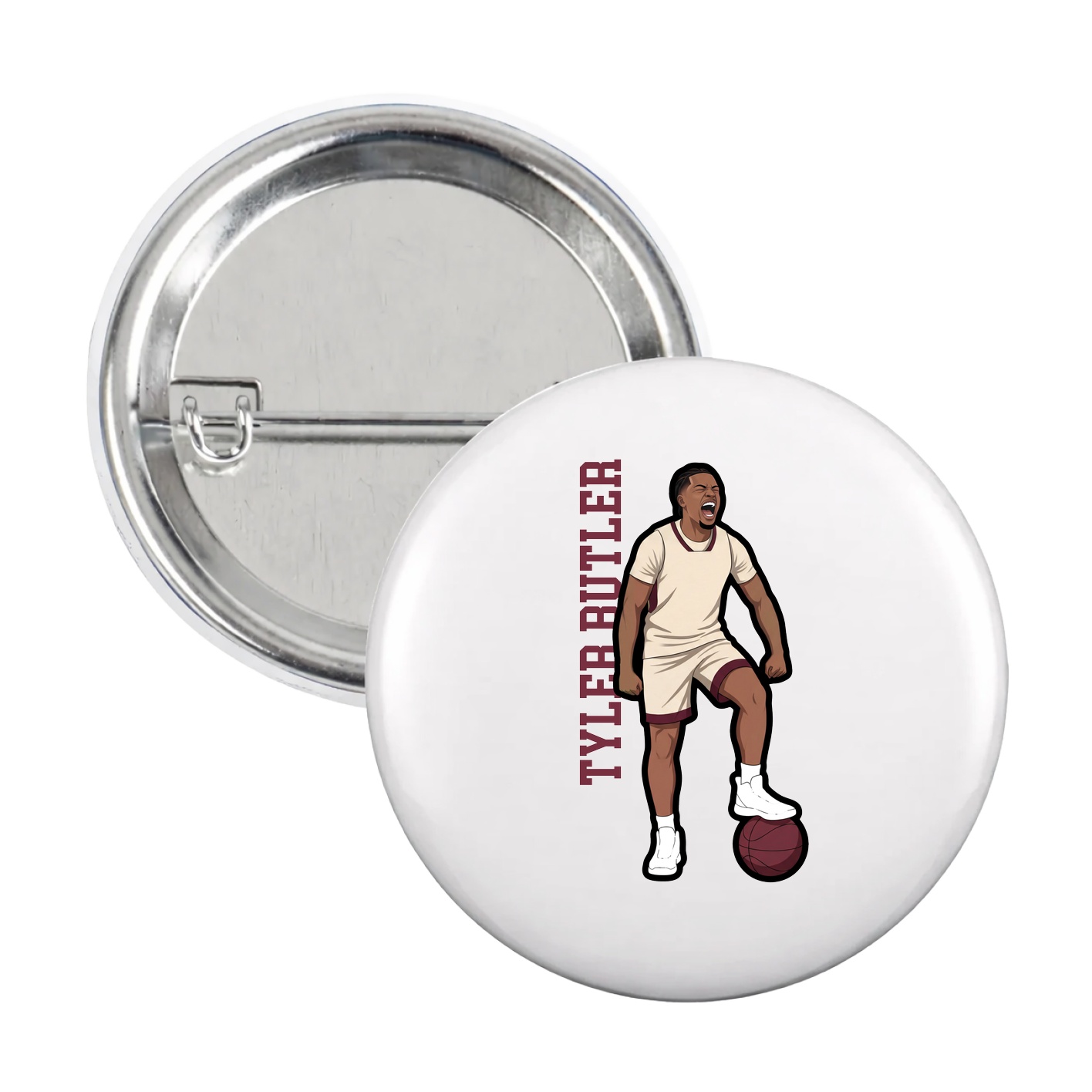 Game Day Button — Name Vertical in White