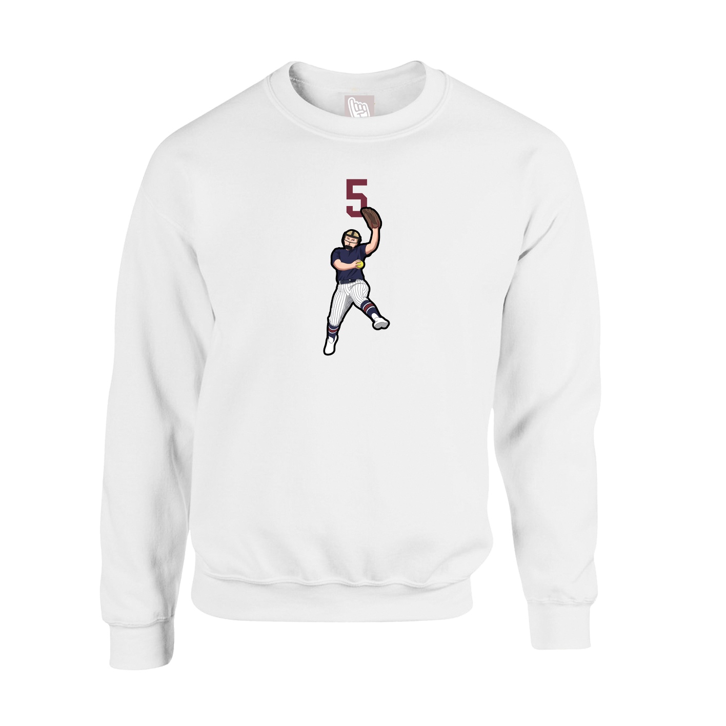 Fleece Crew — Number Top in White