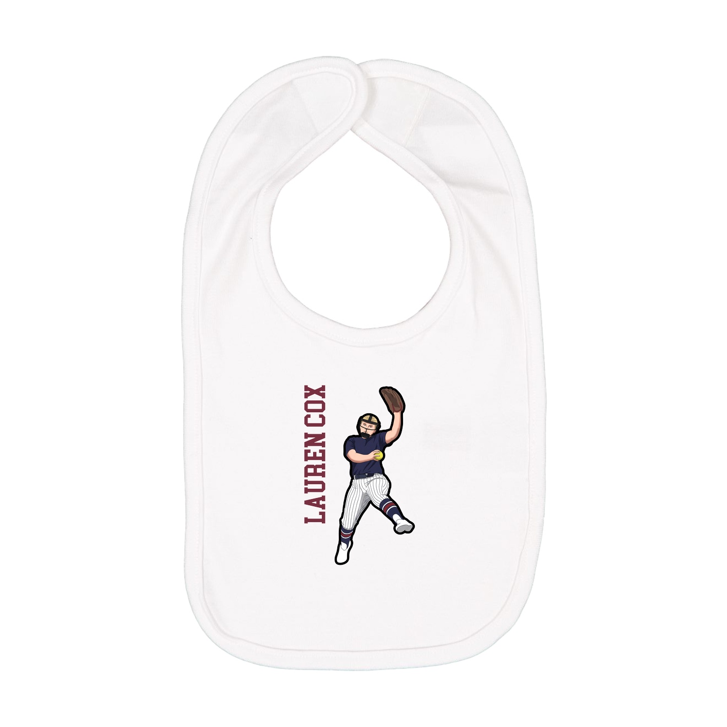Infant Bib — Name Vertical in White