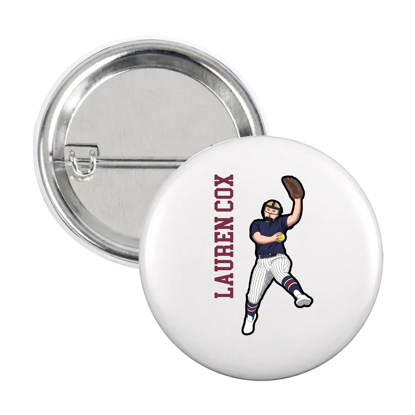 Game Day Button — Name Vertical in White