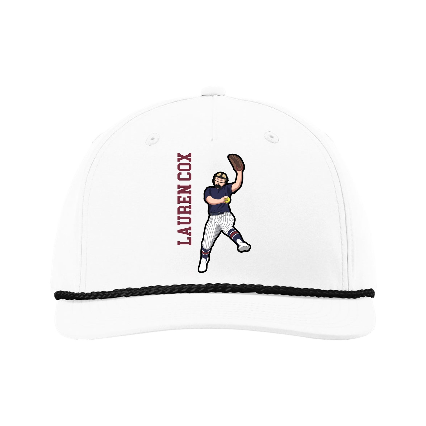 Five-Panel Classic Rope Cap — Name Vertical in White