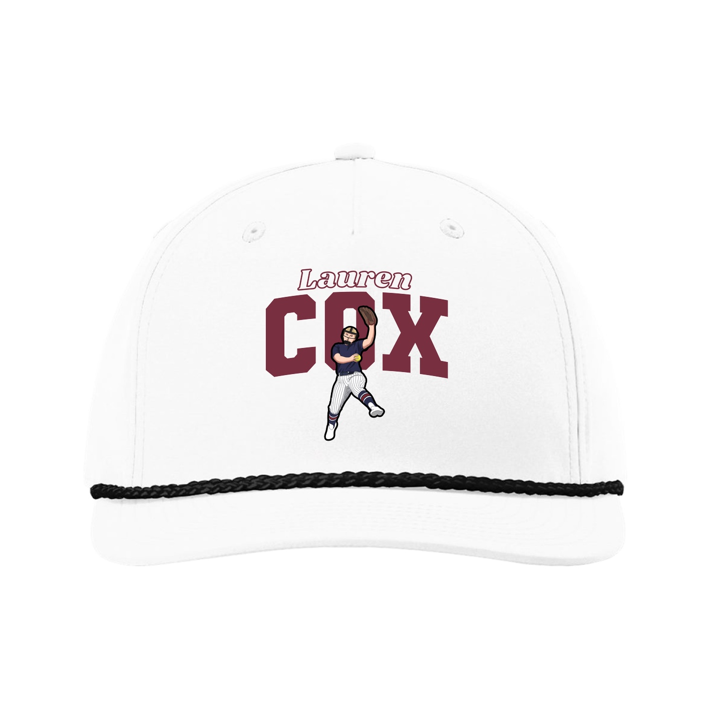 Five-Panel Classic Rope Cap — Name Arch in White