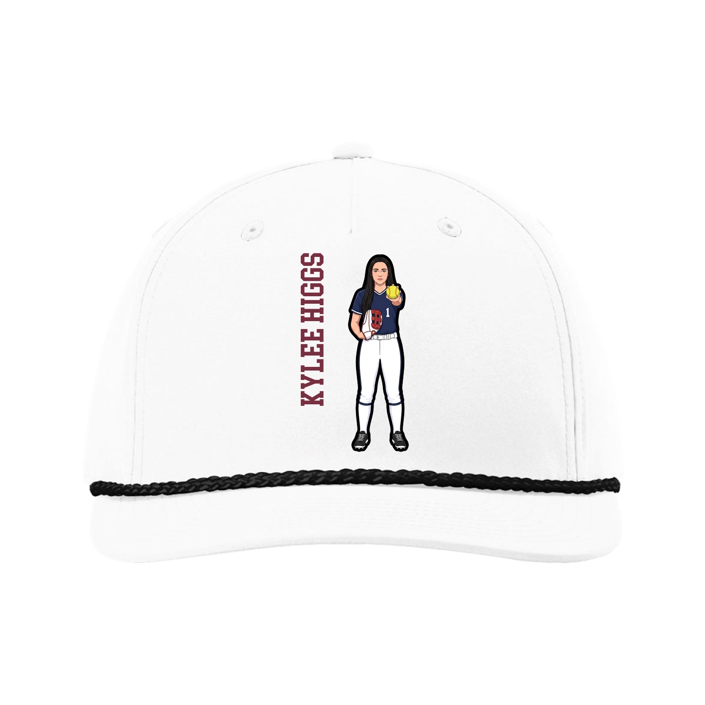 Five-Panel Classic Rope Cap — Name Vertical in White