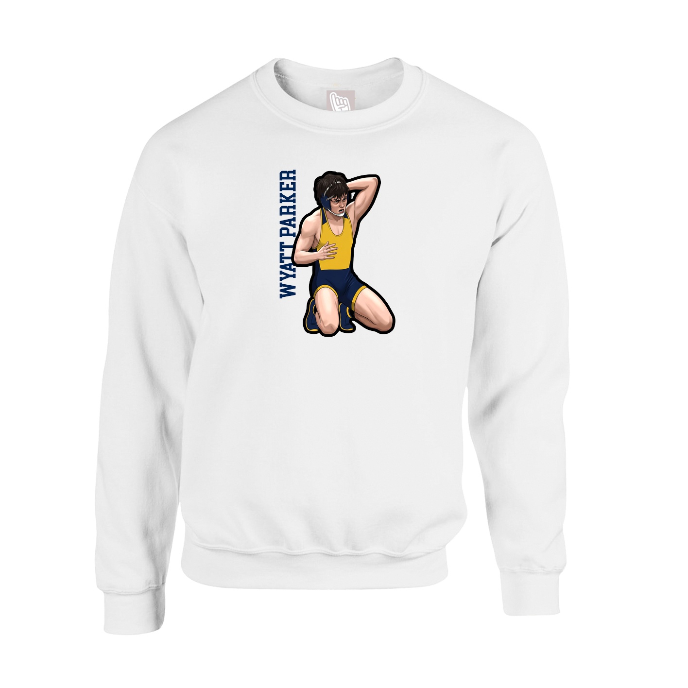 Fleece Crew — Name Vertical in White