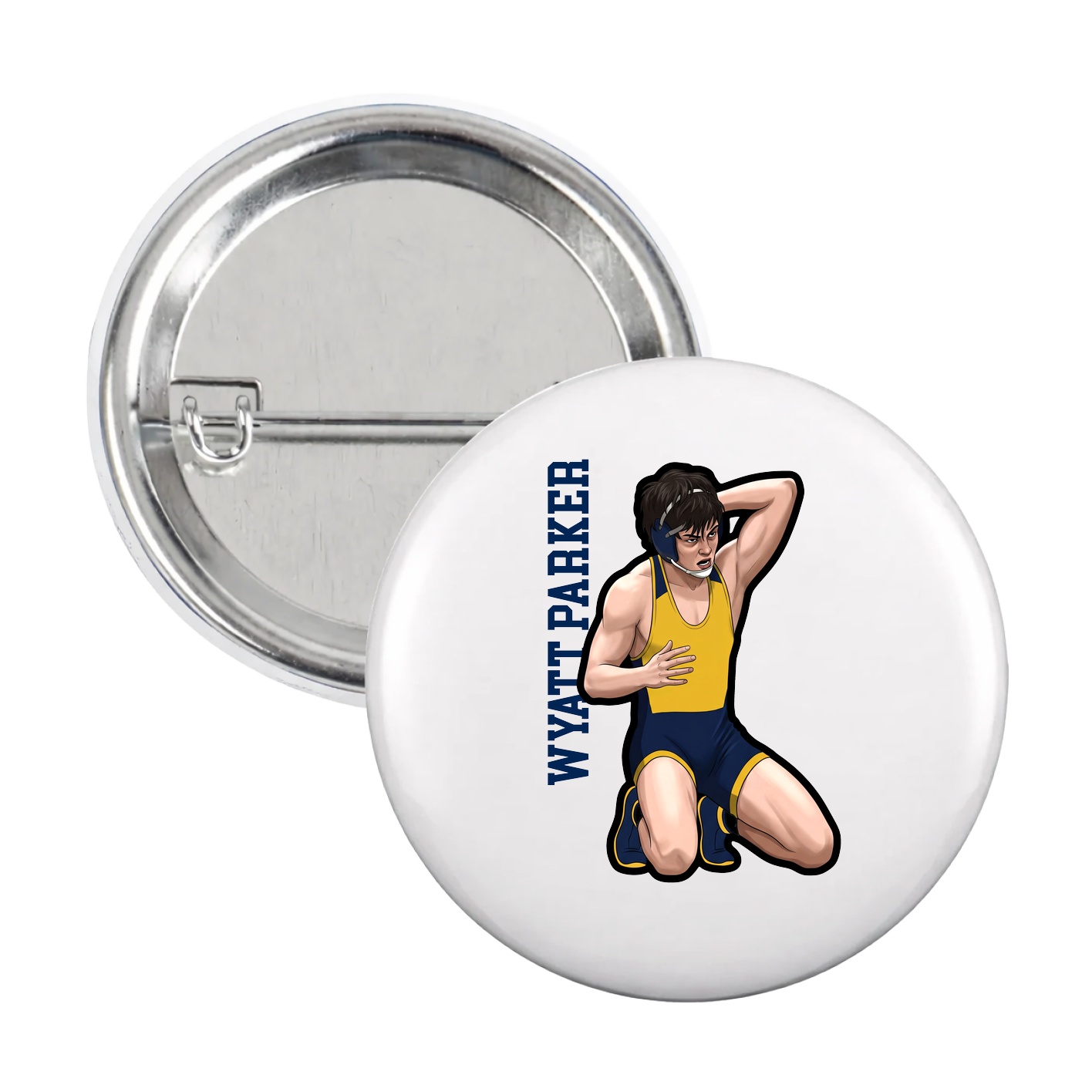 Game Day Button — Name Vertical in White