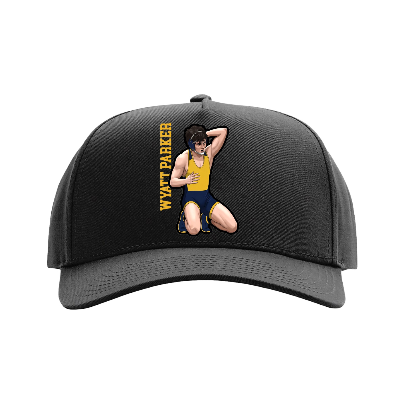 Full Fabric Five-Panel Champ Cap — Name Vertical in Black