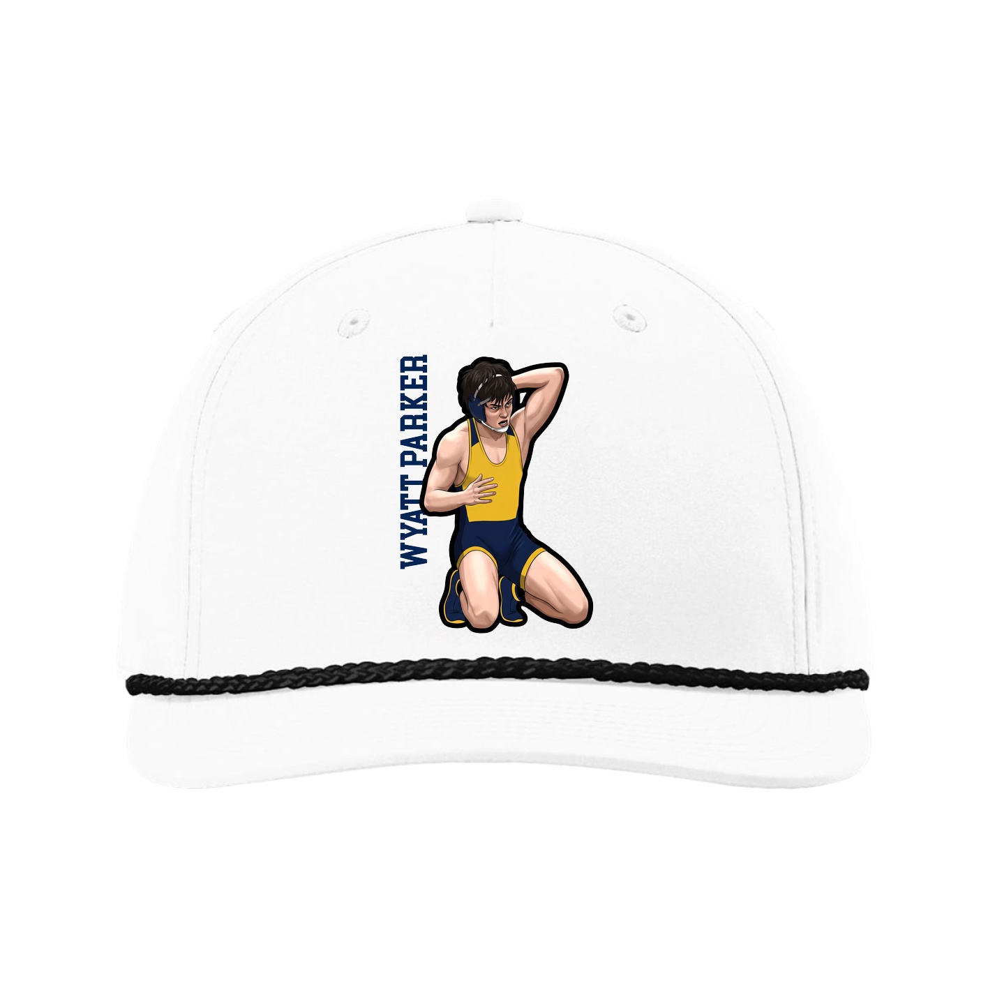 Five-Panel Classic Rope Cap — Name Vertical in White