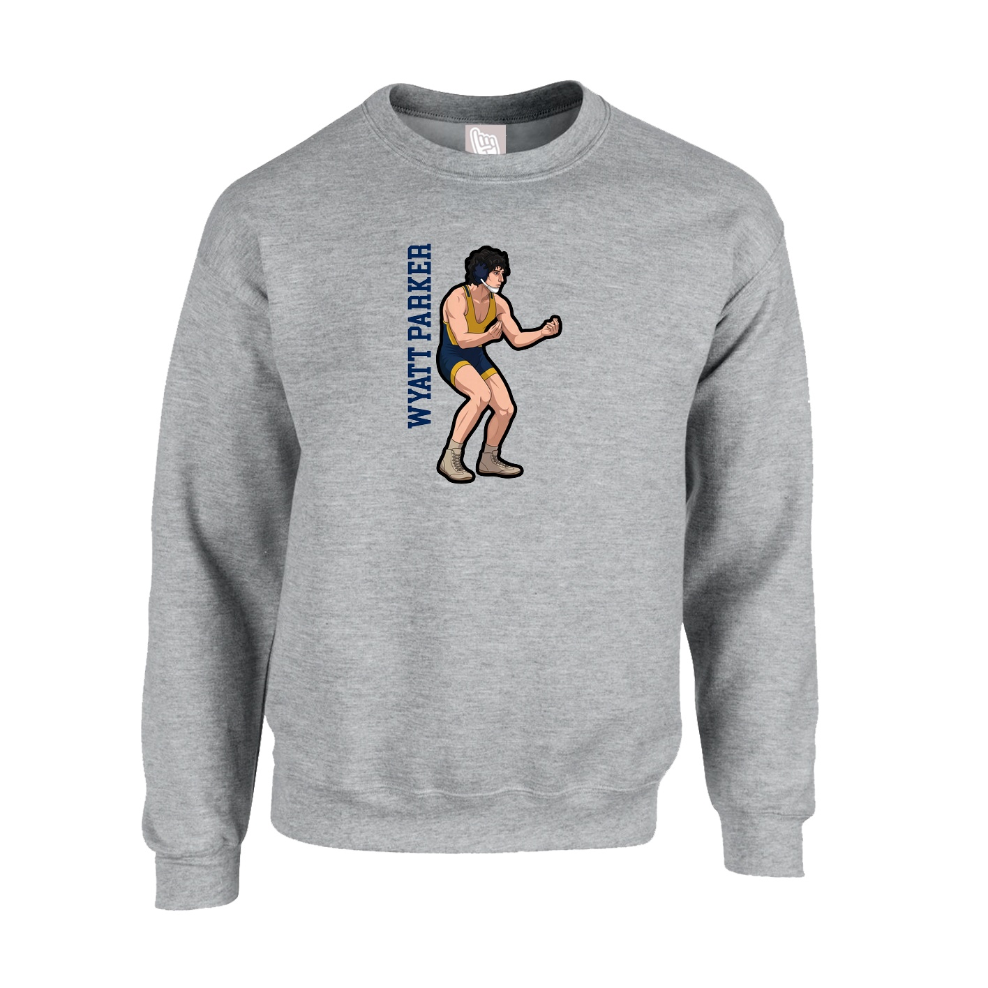 Fleece Crew — Name Vertical in Grey