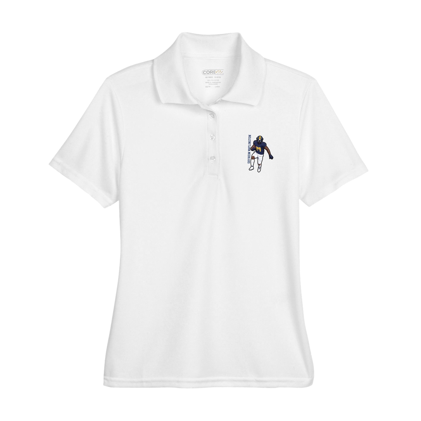 Womens Performance Polo — Name Vertical in White