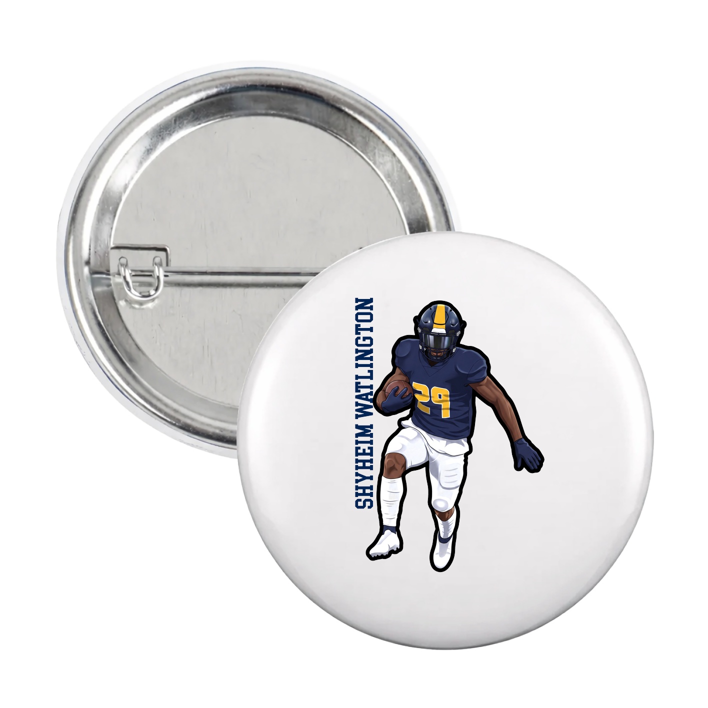 Game Day Button — Name Vertical in White