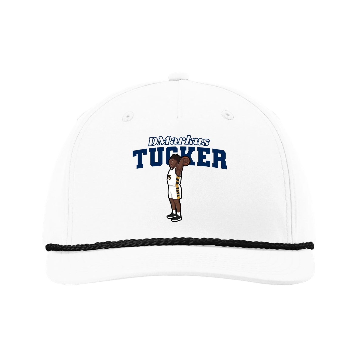 Five-Panel Classic Rope Cap — Name Arch in White