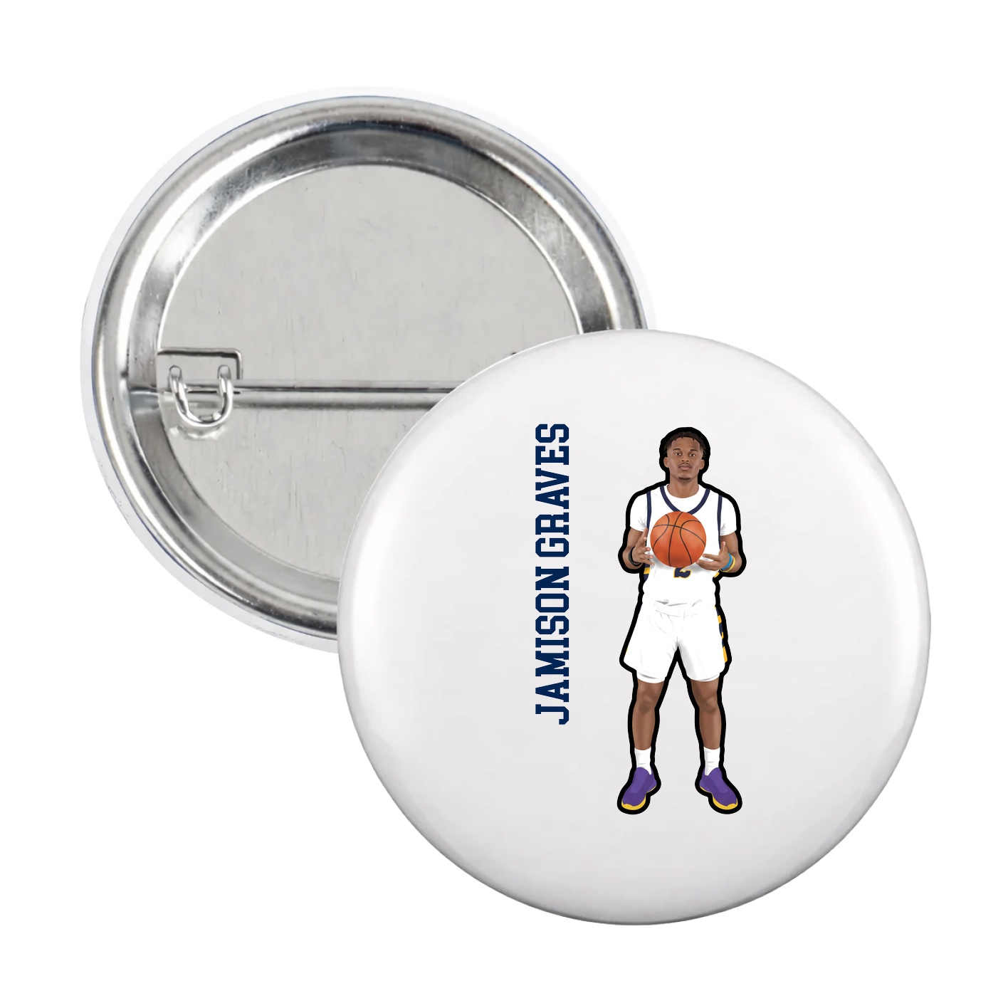 Game Day Button — Name Vertical in White