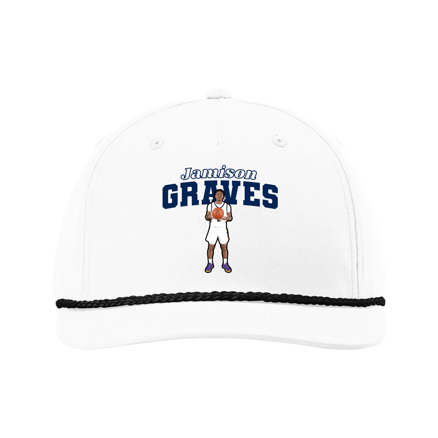 Five-Panel Classic Rope Cap — Name Arch in White