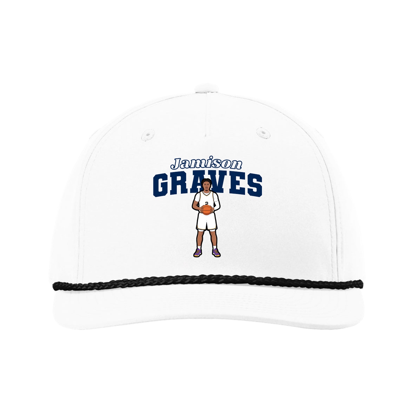 Five-Panel Classic Rope Cap — Name Arch in White
