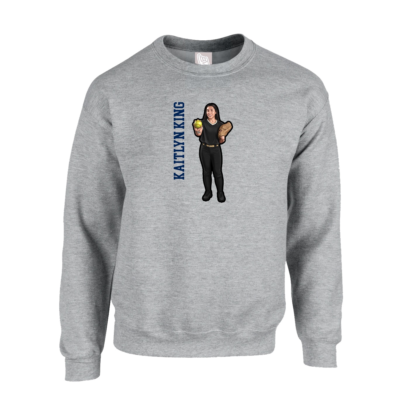 Fleece Crew — Name Vertical in Grey