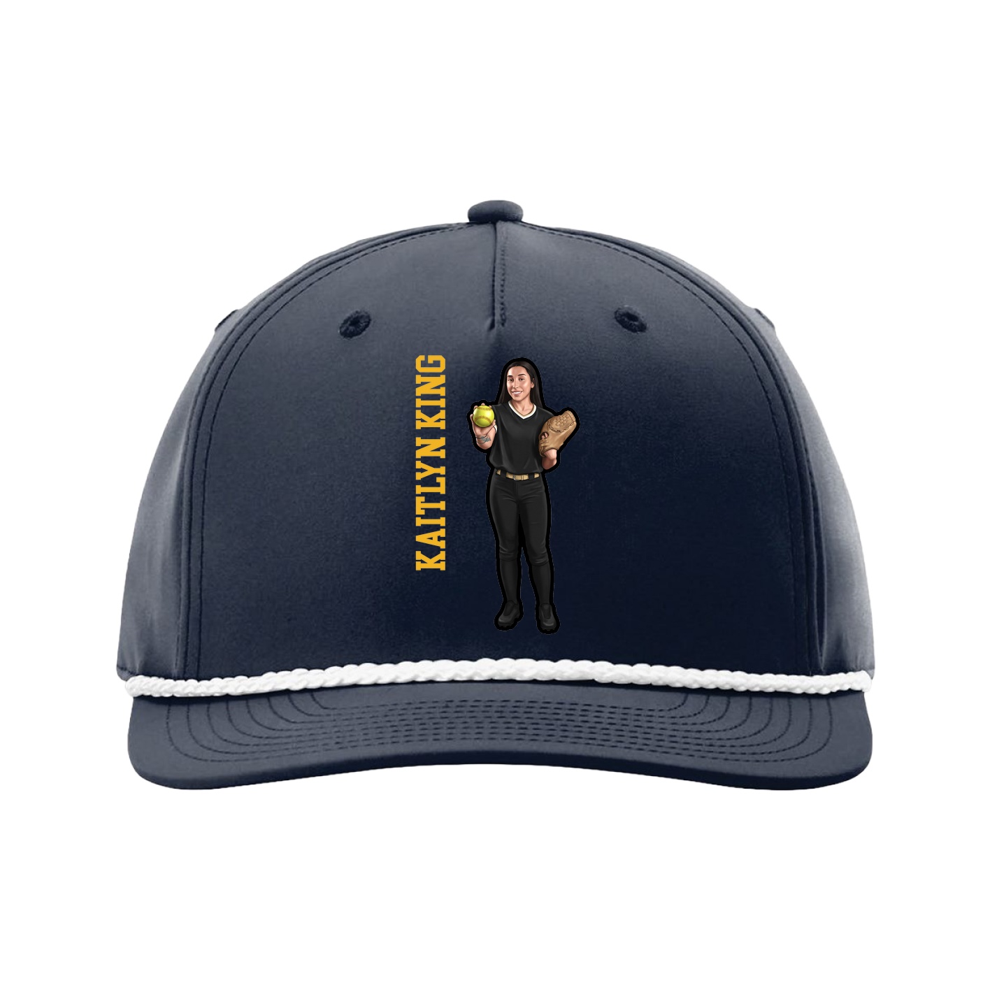 Five-Panel Classic Rope Cap — Name Vertical in Navy